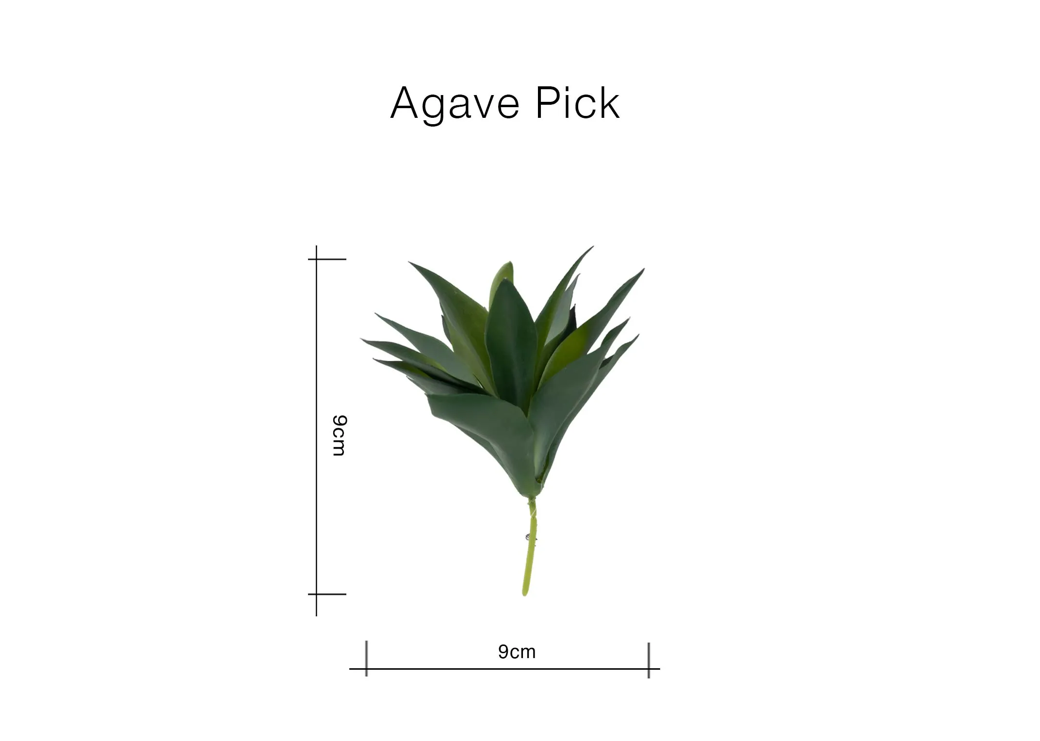 A dimension image of the Agave pick with 9cm x 9cm