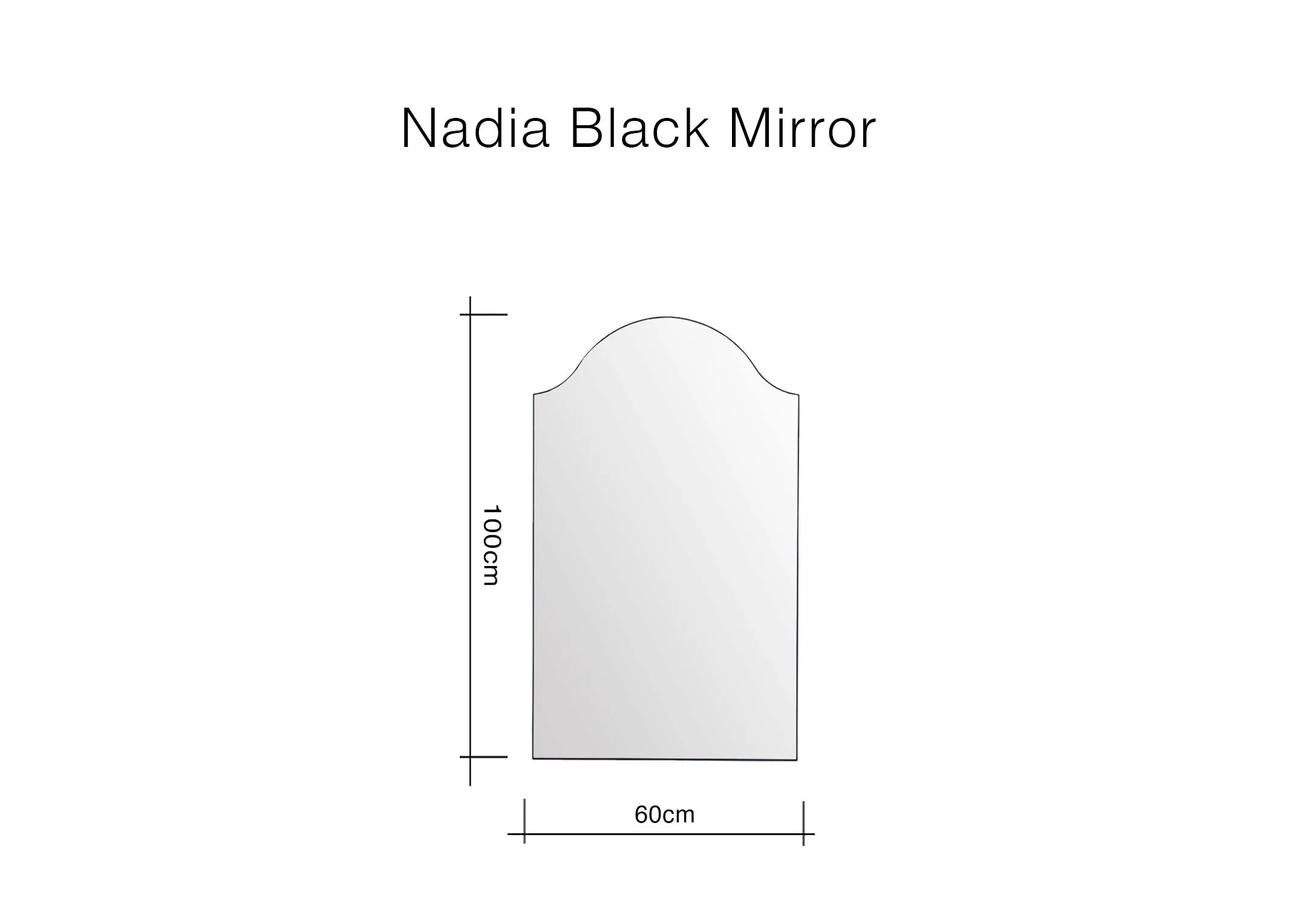 A dimension image of the Nadia Mirror with 60cm x 100cm