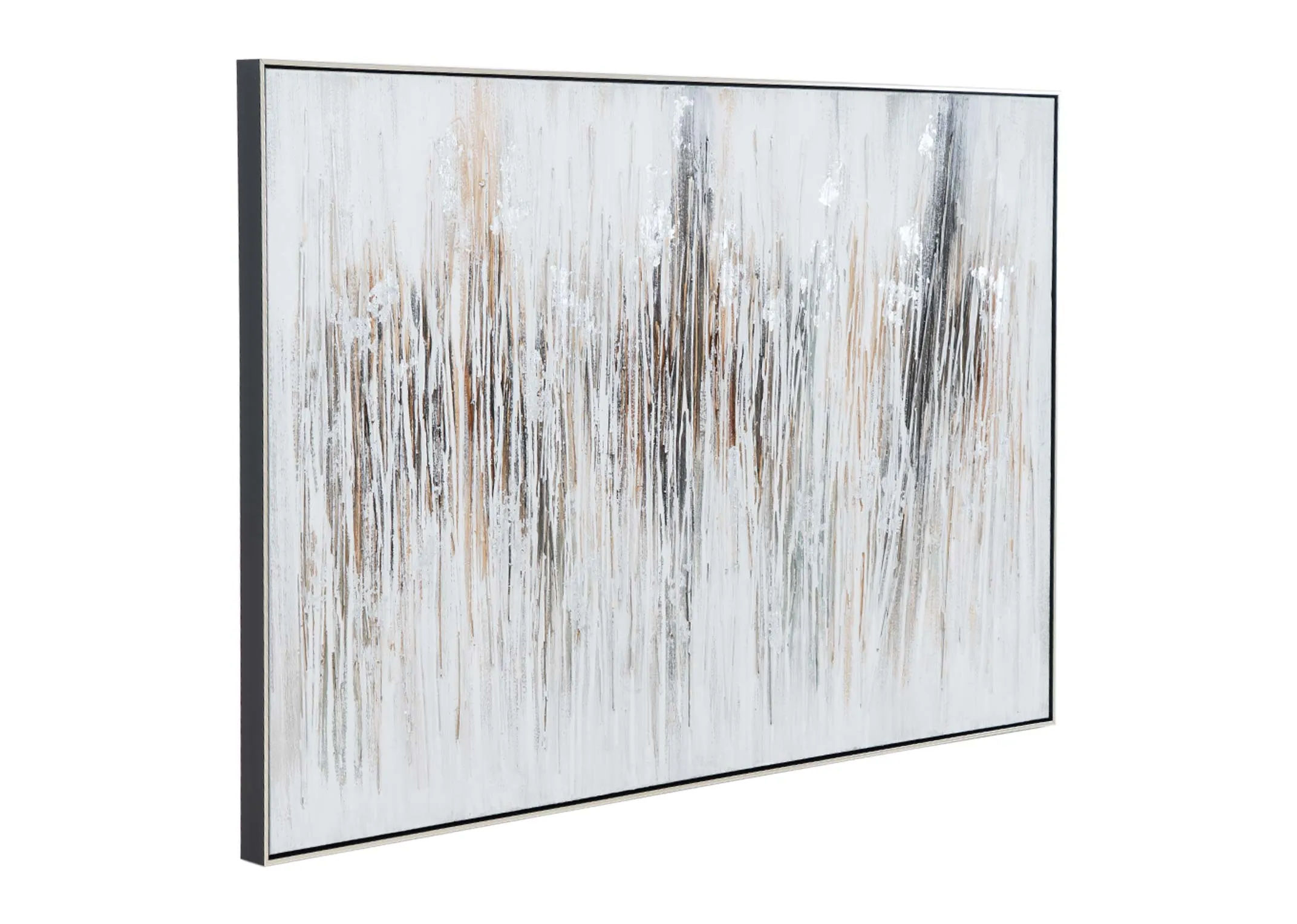 A white canvas with metallic abstract strokes from EZ Livings Wall Art range Angled view