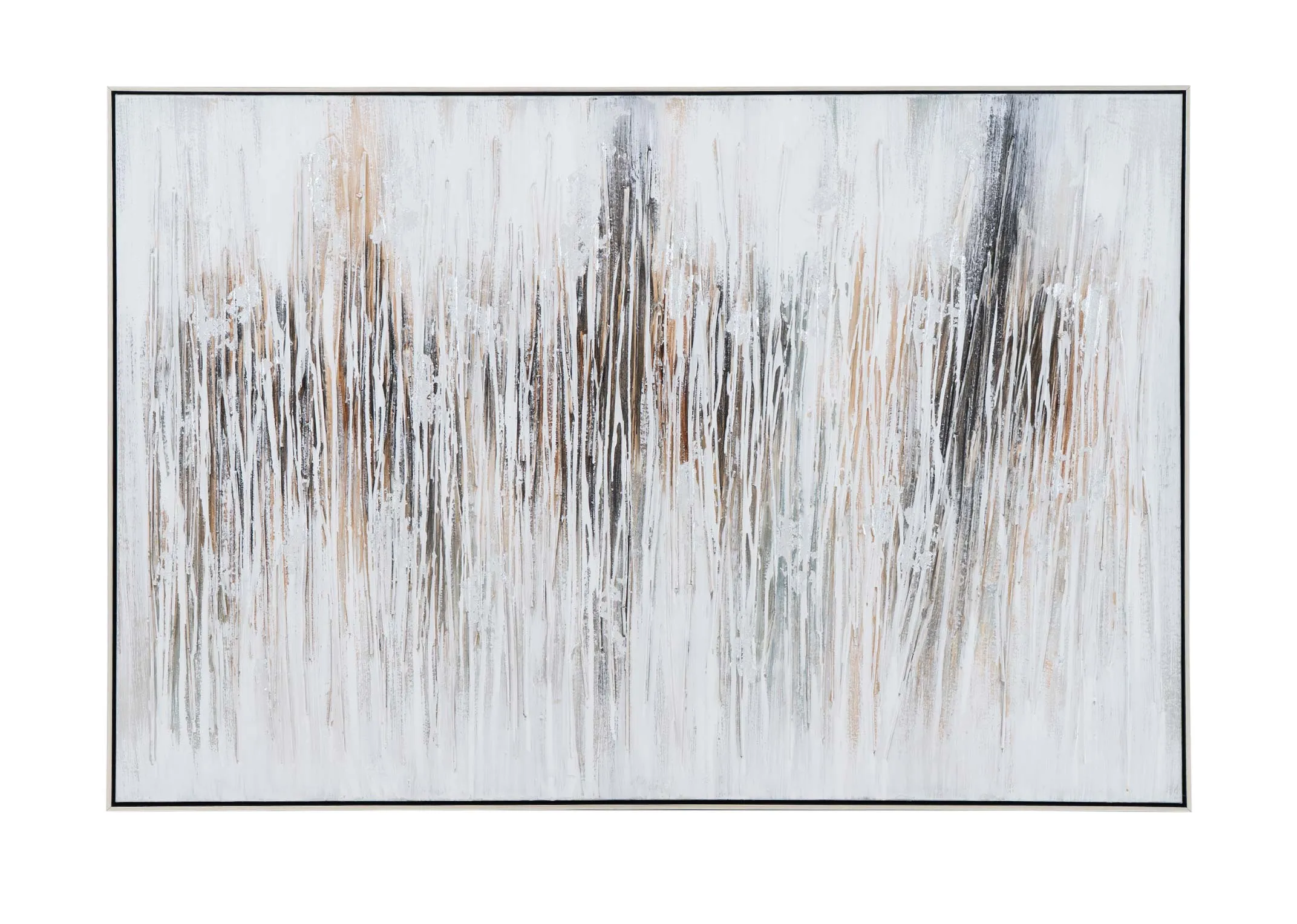 A white canvas with metallic abstract strokes from EZ Livings Wall Art range. Front view.
