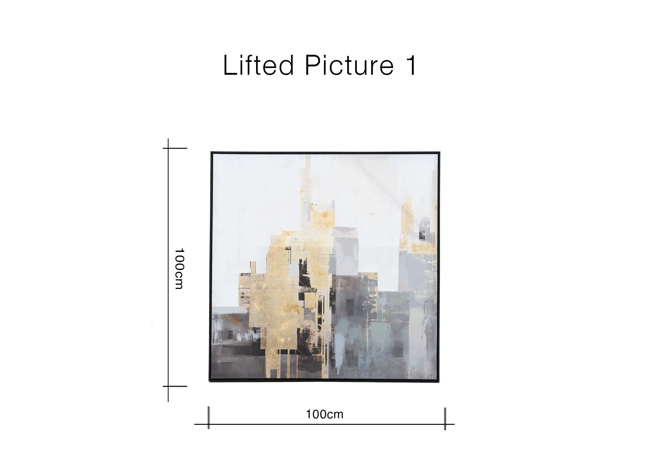 A dimension image of the Lifted Print with 100cm x 100cm