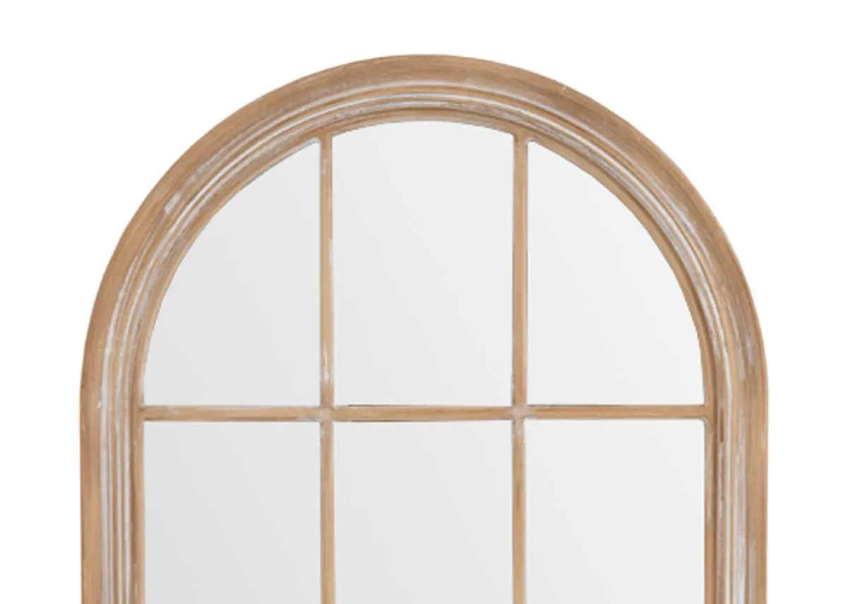 A dimension image of the Mica Oak Mirror with 68cm x 128cm