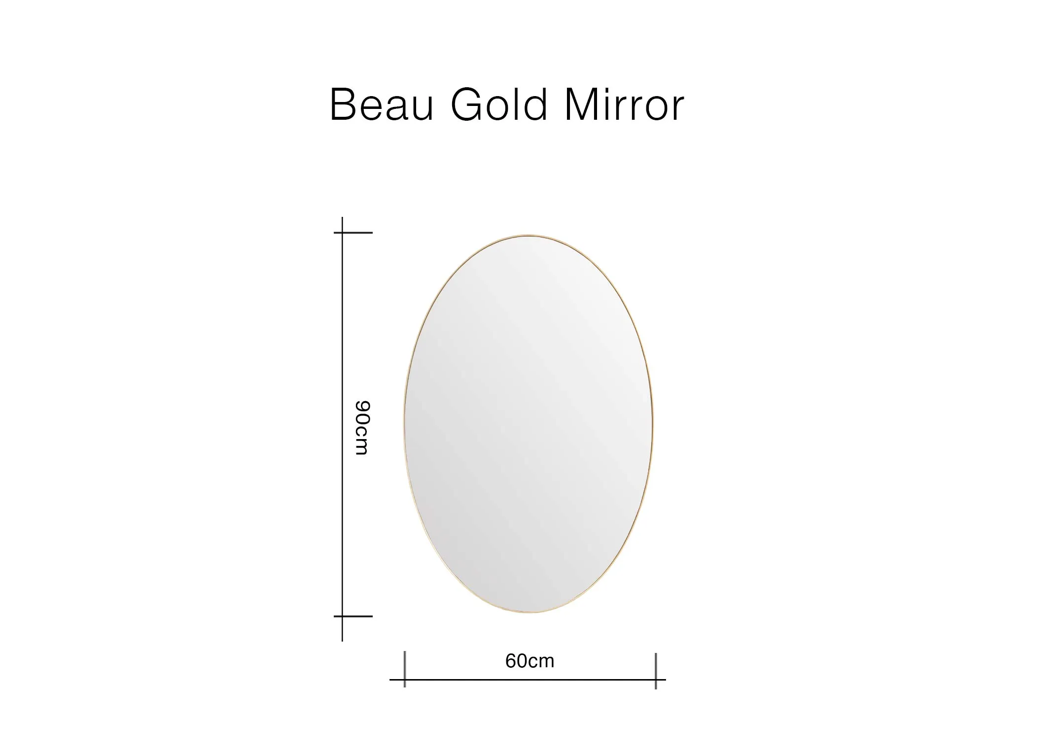 A dimension image of the Beau Wall mirror with 60cm x 90cm