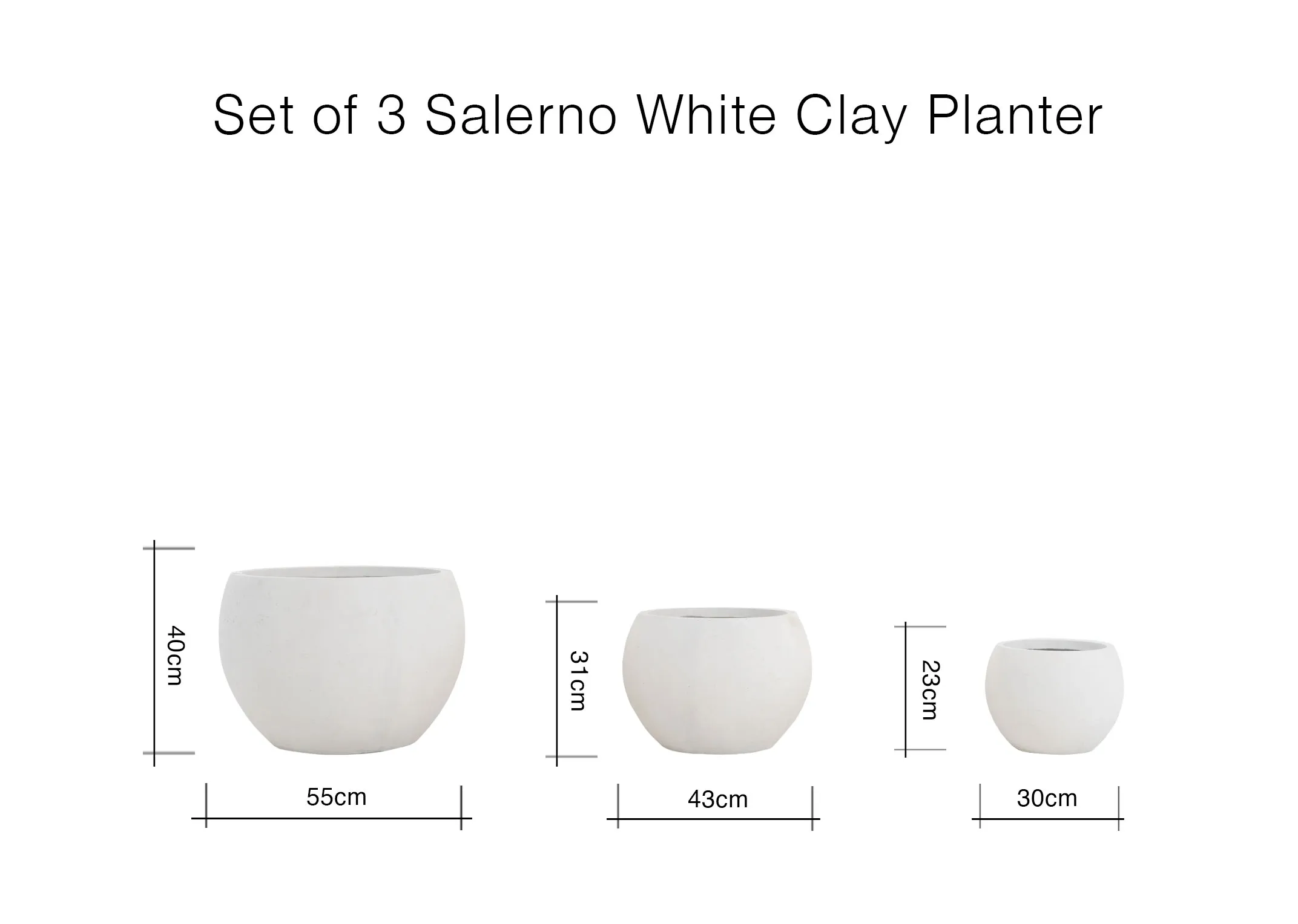 A dimension image of the Salerno Clay Planter with