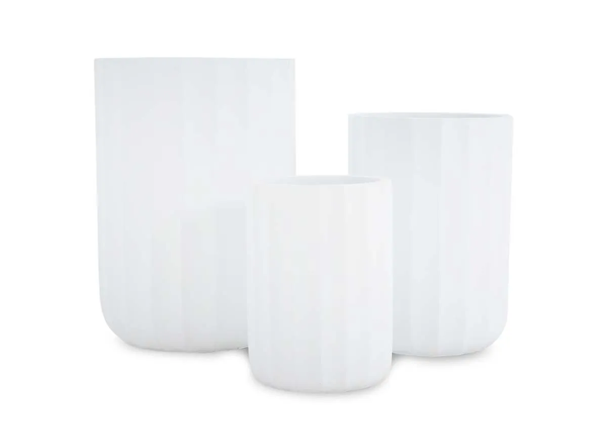 Set Of 3 White Ribbed Clay Planter- Prato