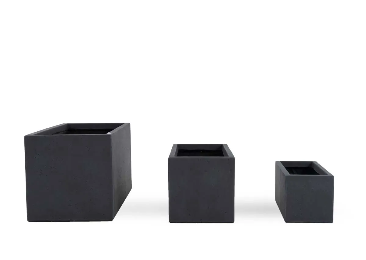 A set of 3 charcoal clay planters from EZ Livings Clay range. Front view