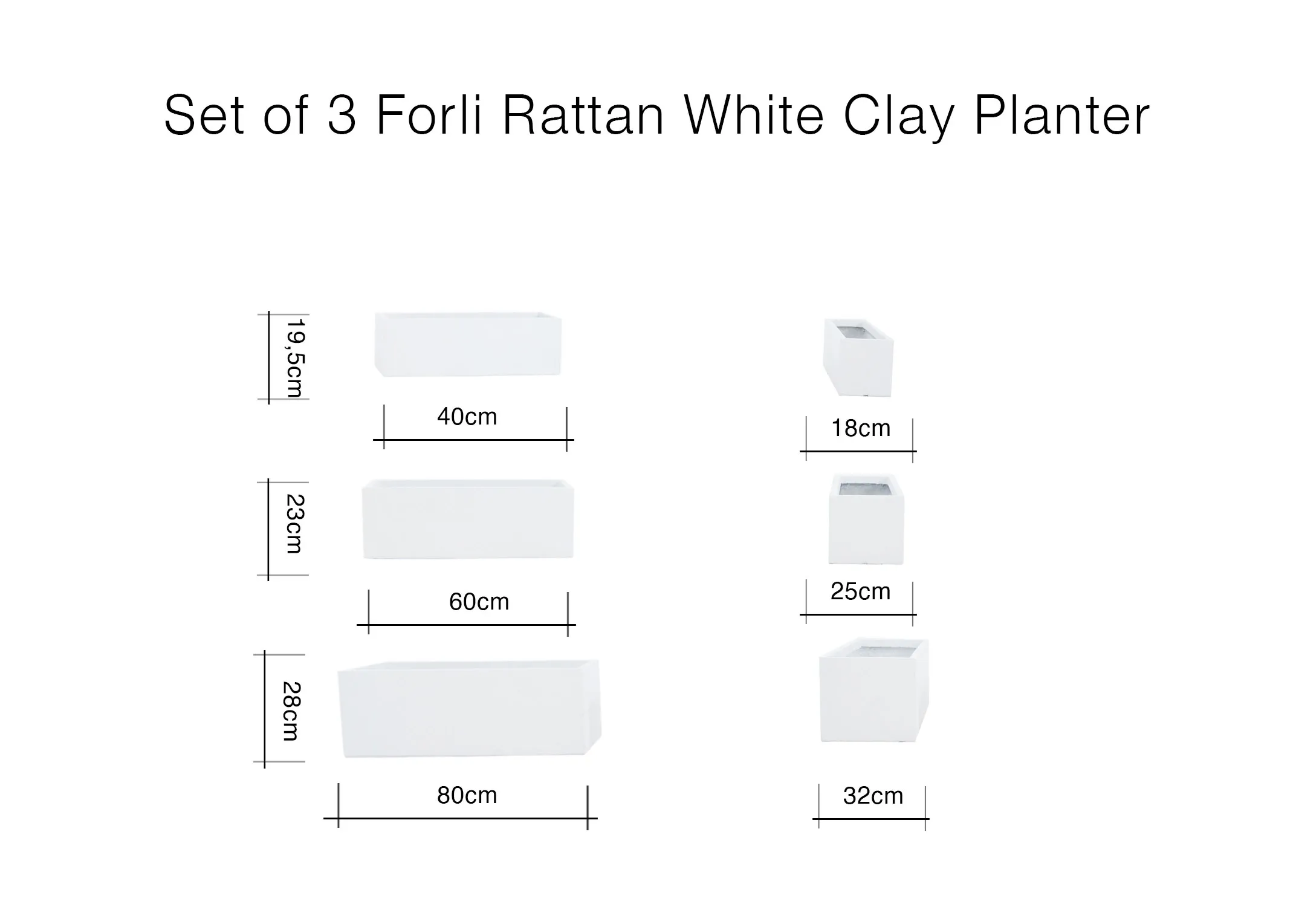 A dimension image of the Forli Rattan with 40cm-80cm x 19.5cm - 28cm