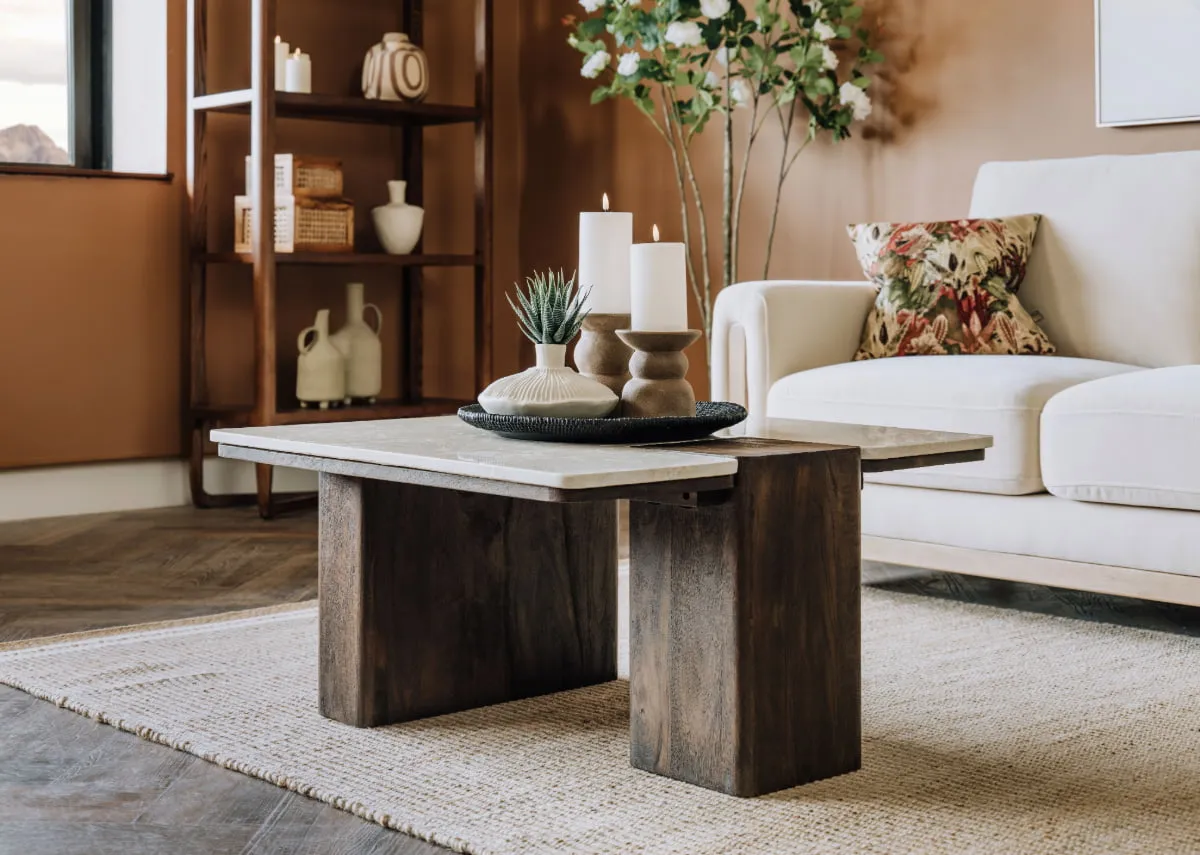 Cream Marble Top Square Coffee Table - Windsor