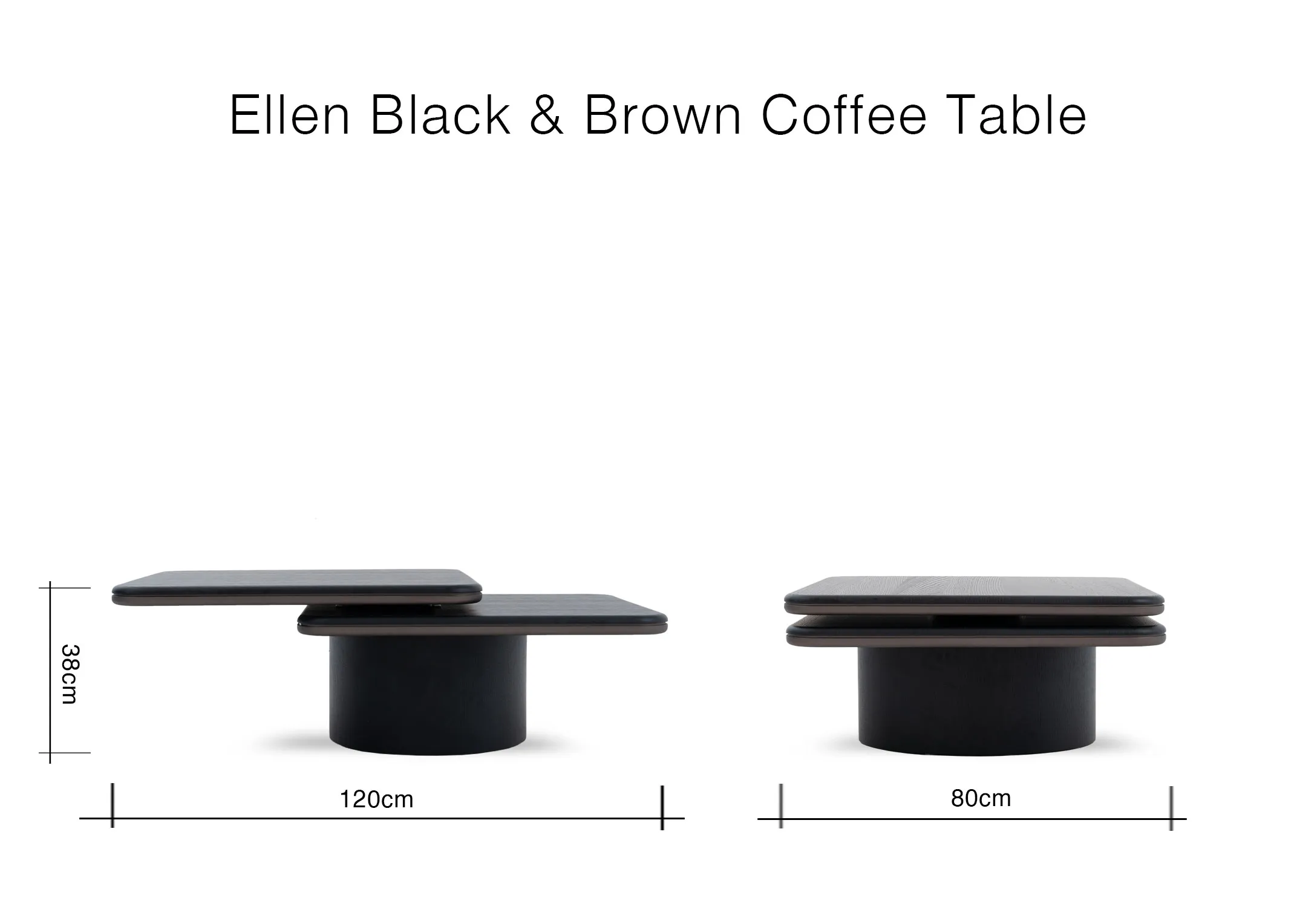 A dimension image of the Ellen Coffee Table with 120cm x 80cm x 38cm