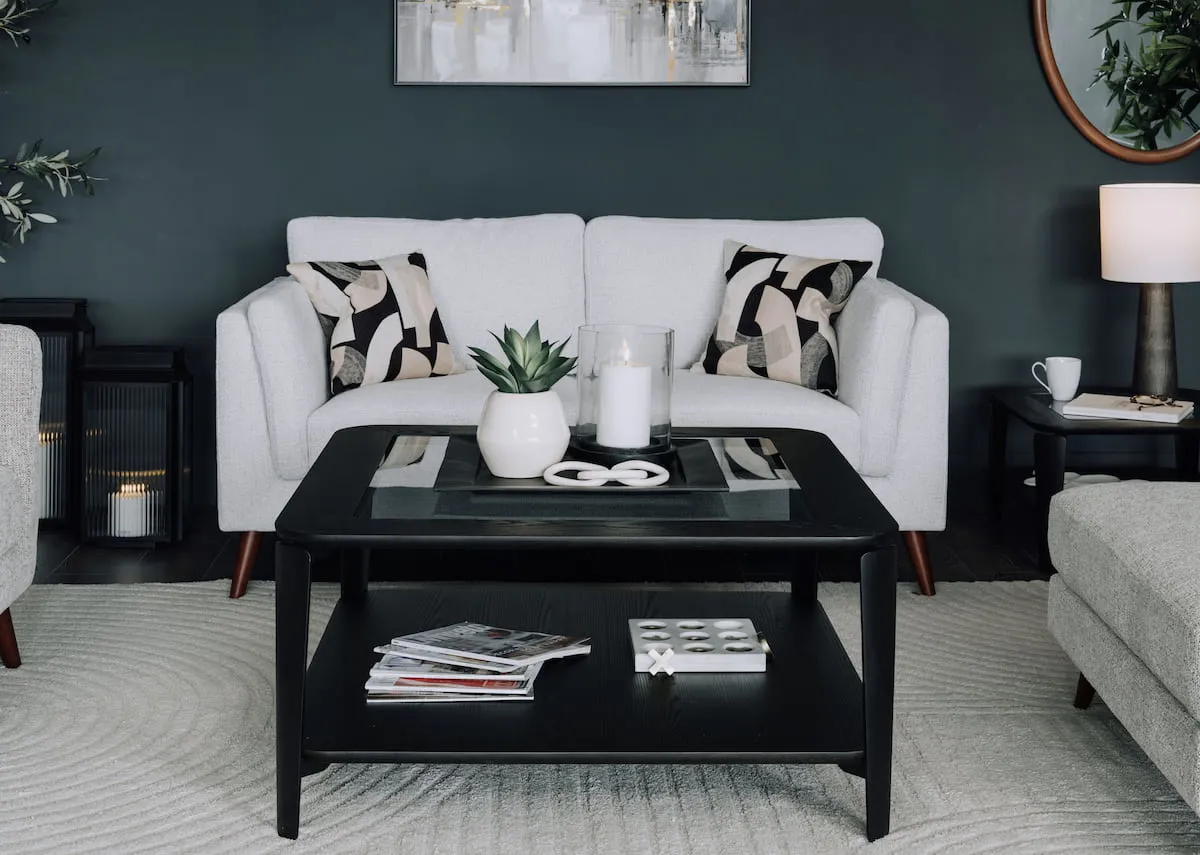 A lifestyle image of the Lana coffee table with Bailey sofa