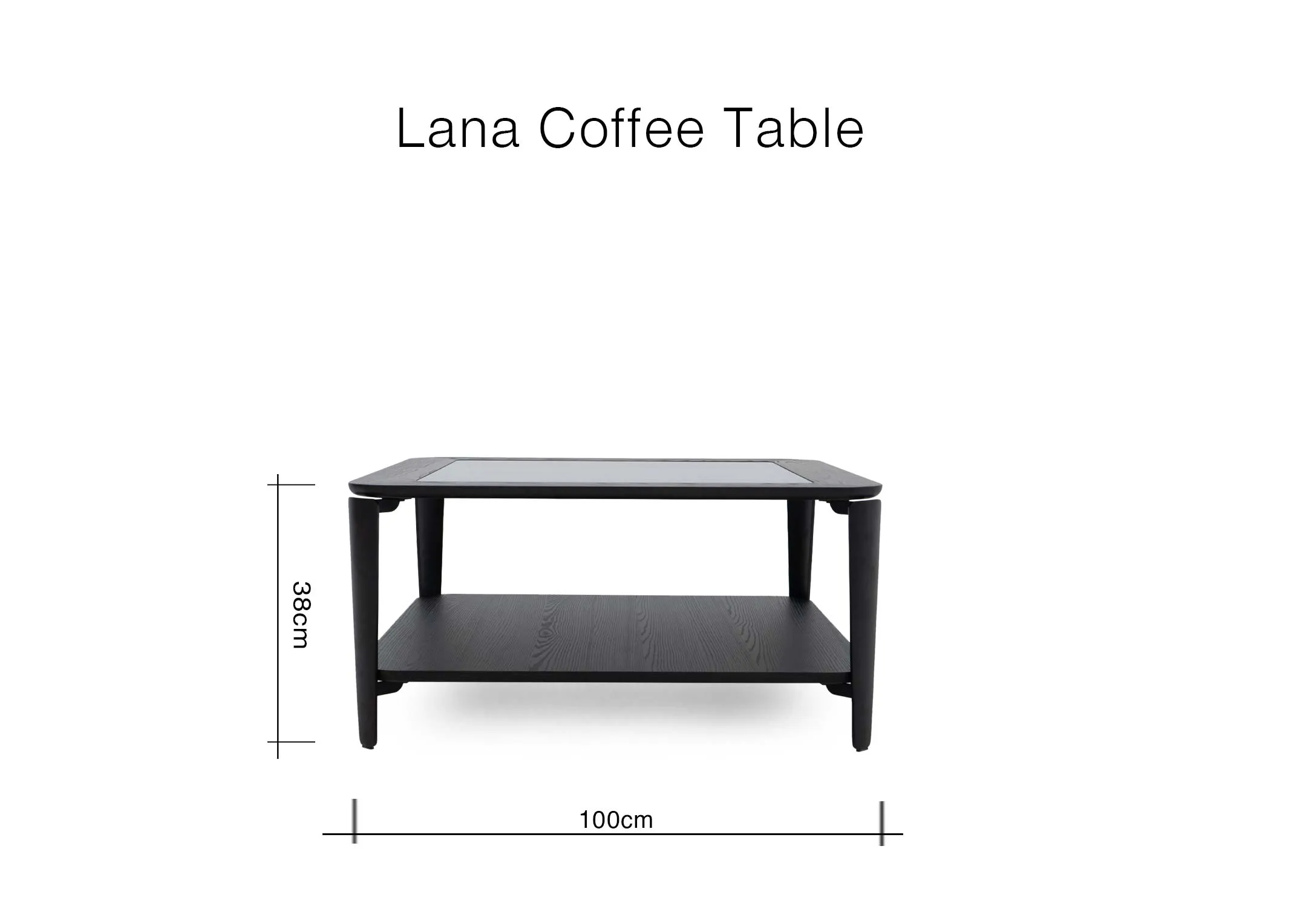 A dimension image of the Lana Coffee Table with 100cm x 38cm