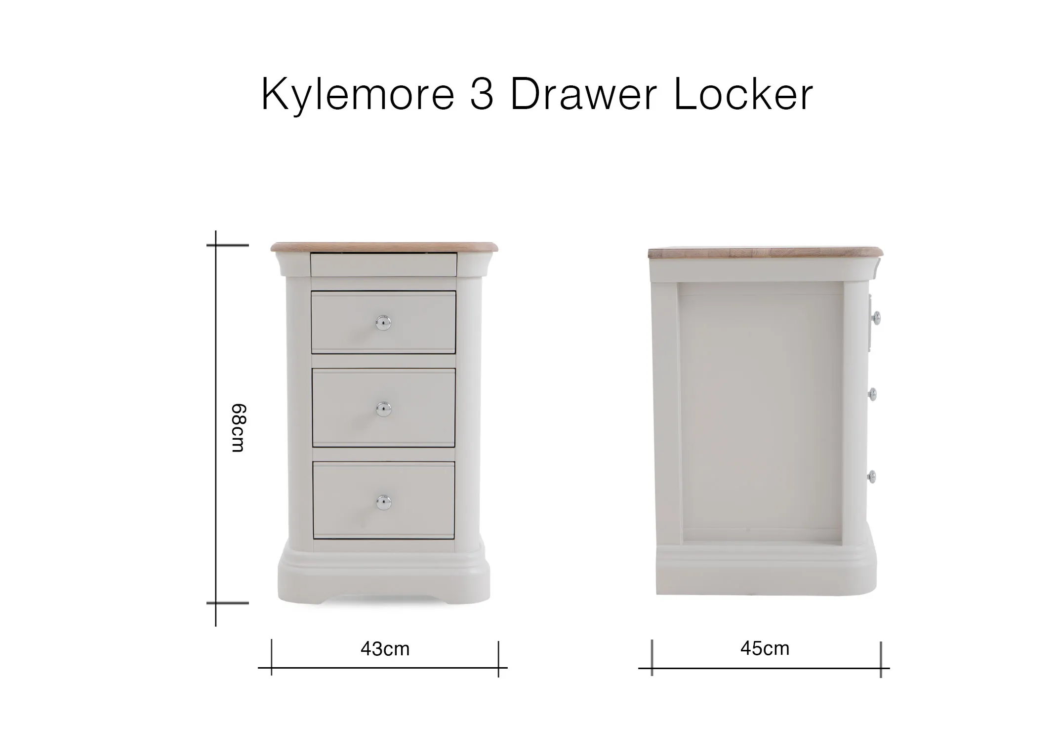 A dimension image of the Kylemore locker with 43cm x 68cm