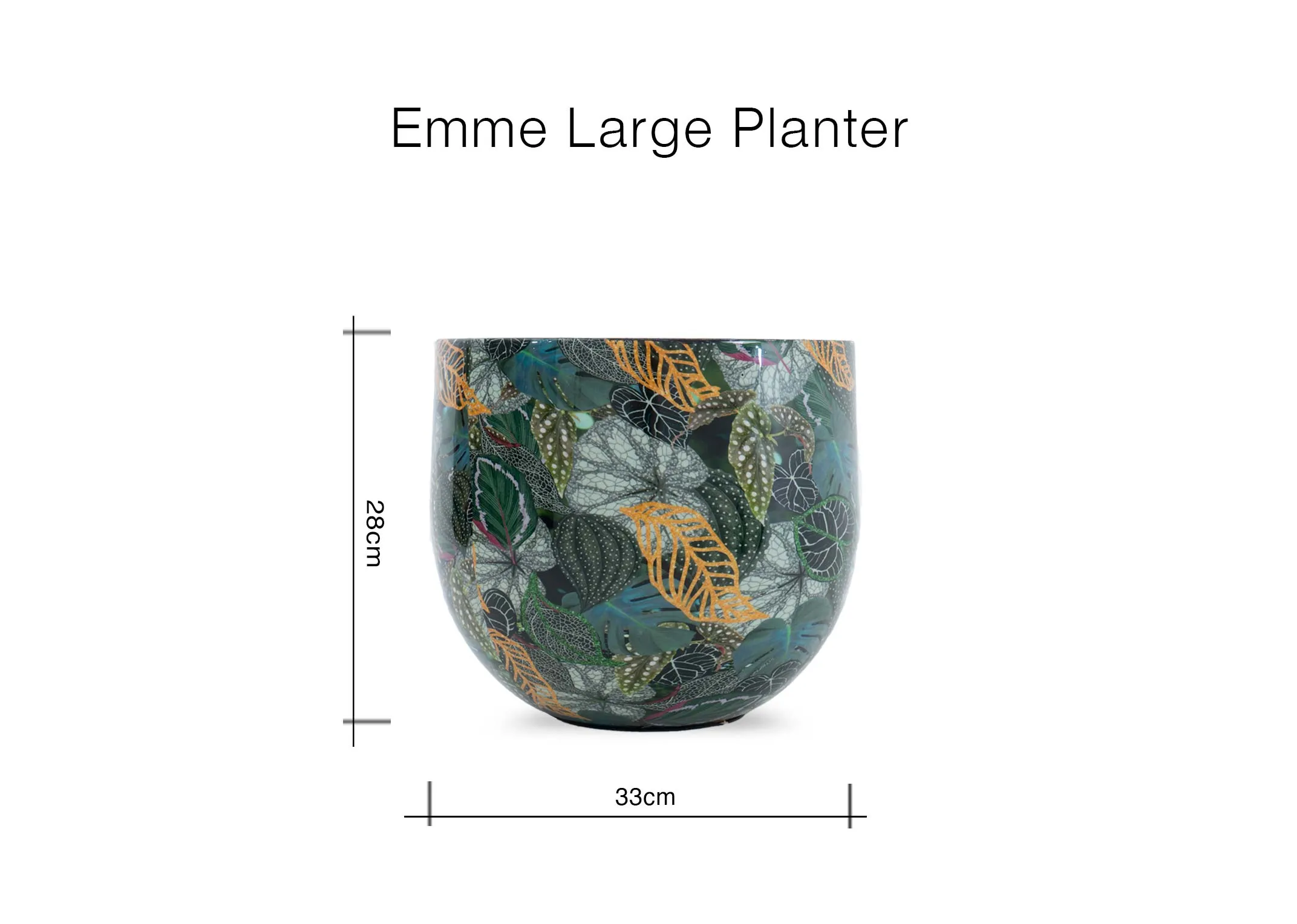 A dimension image of the Emme Planter with 33cm x 28cm