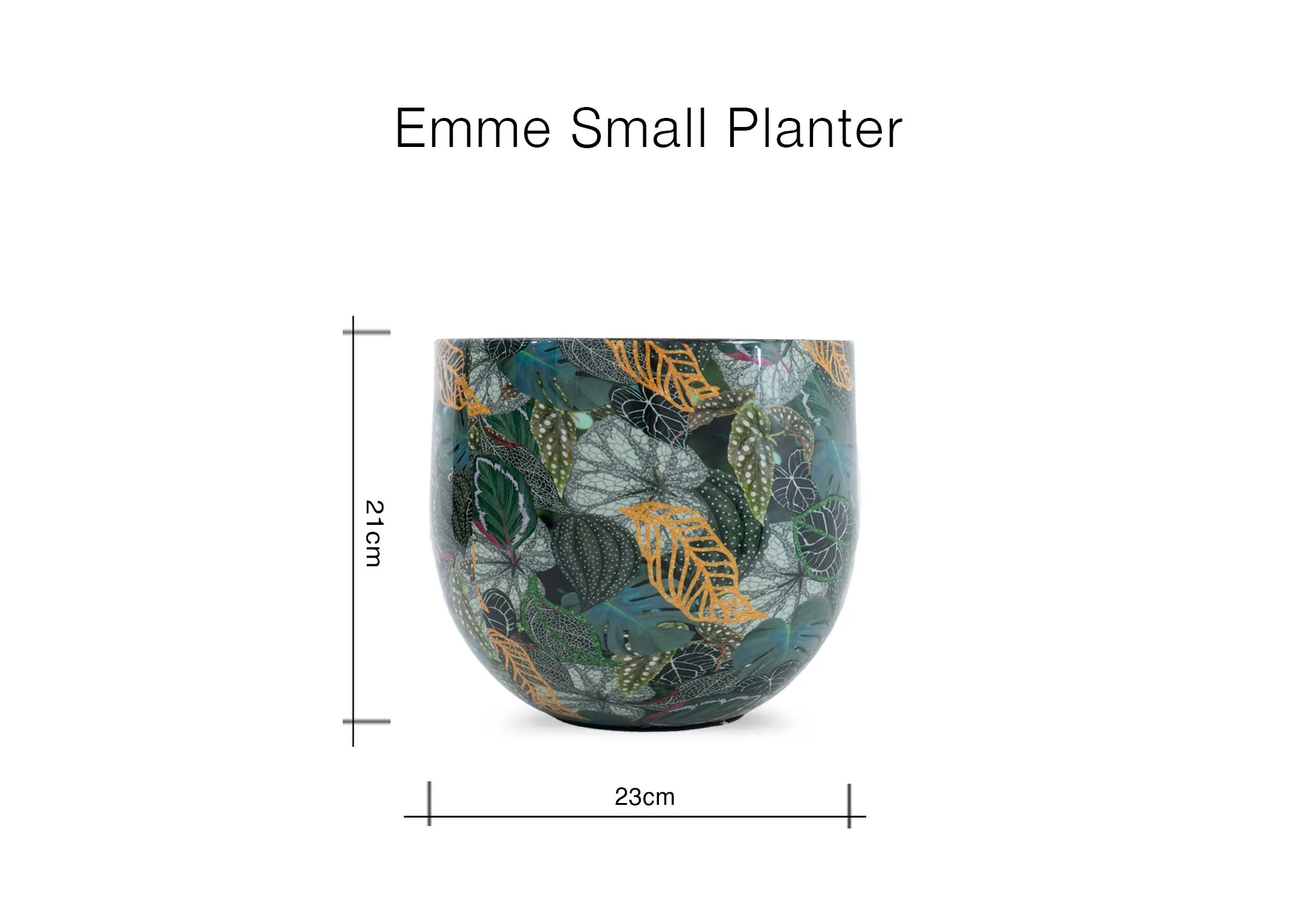 A dimension image of the Emme Planter with 23cm x 21cm