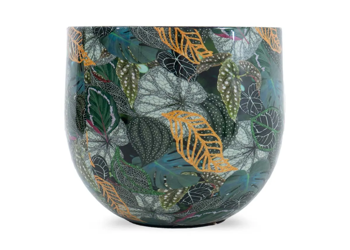 Small Blue & Gold Print Planter - Emme