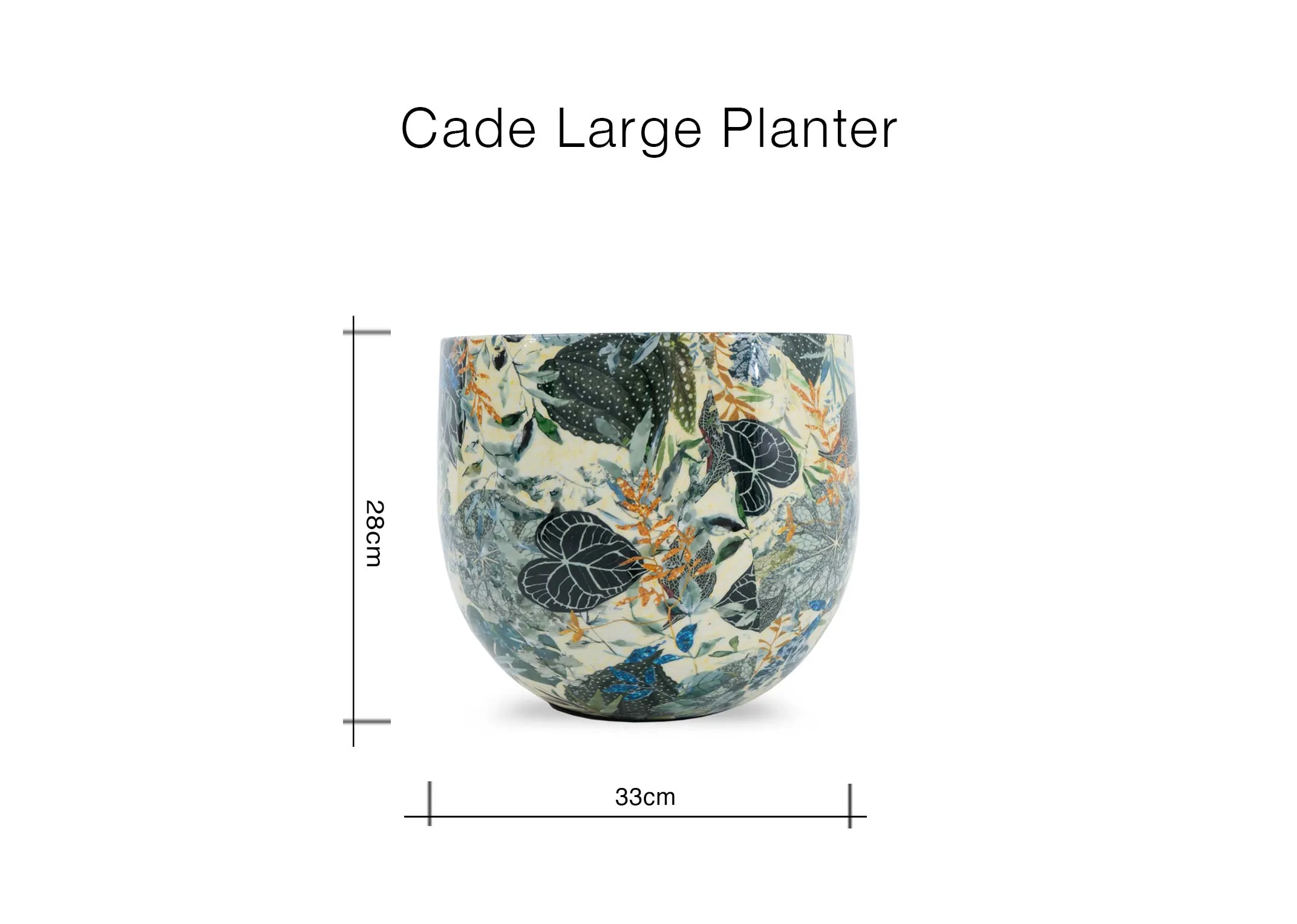 A dimension image of the Cade large planter with 33cm x 28cm