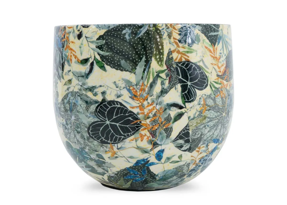 Small Cream & Blue Print Planter - Cade