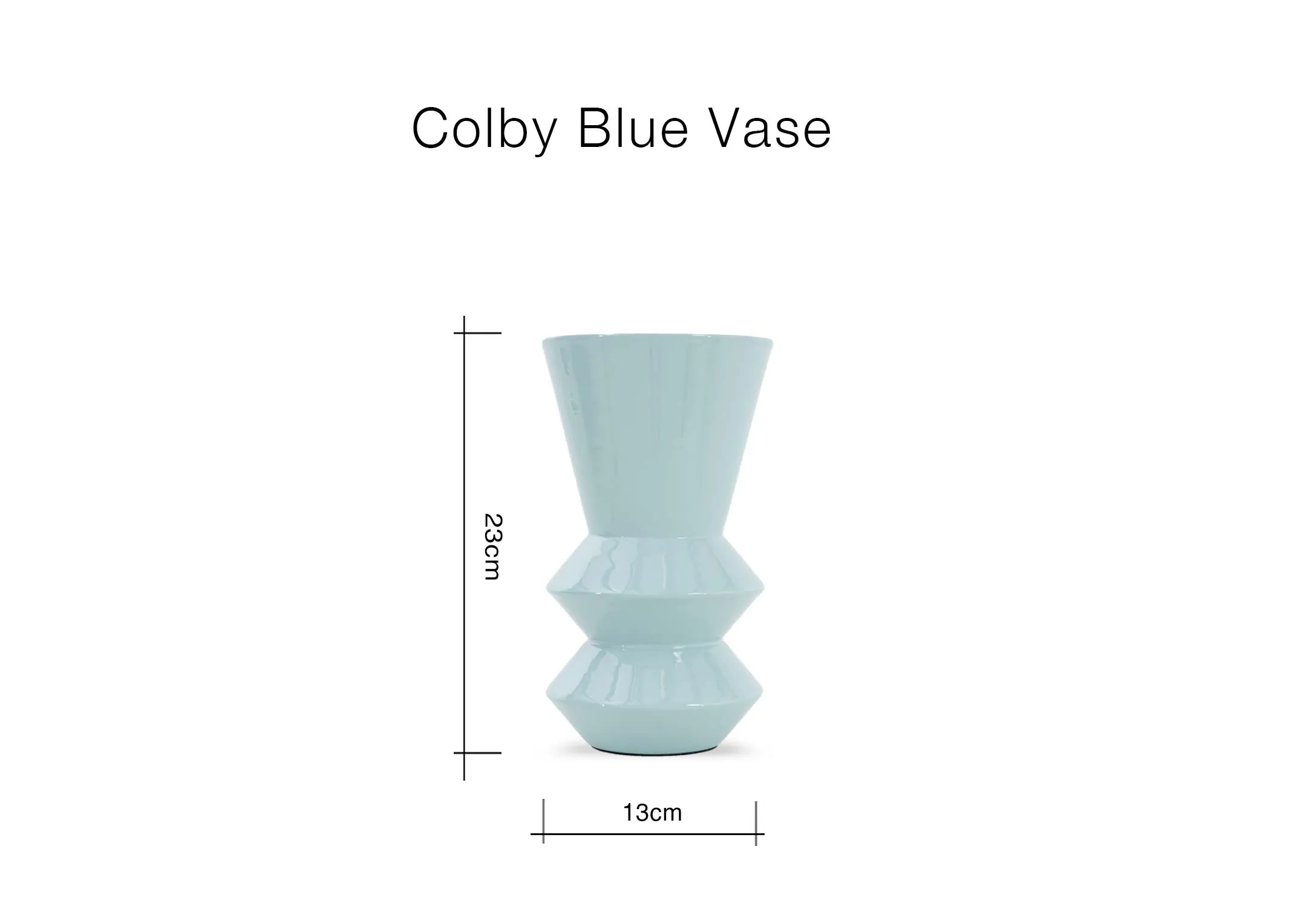 A dimension image of the Colby Vase with 13cm x 23cm