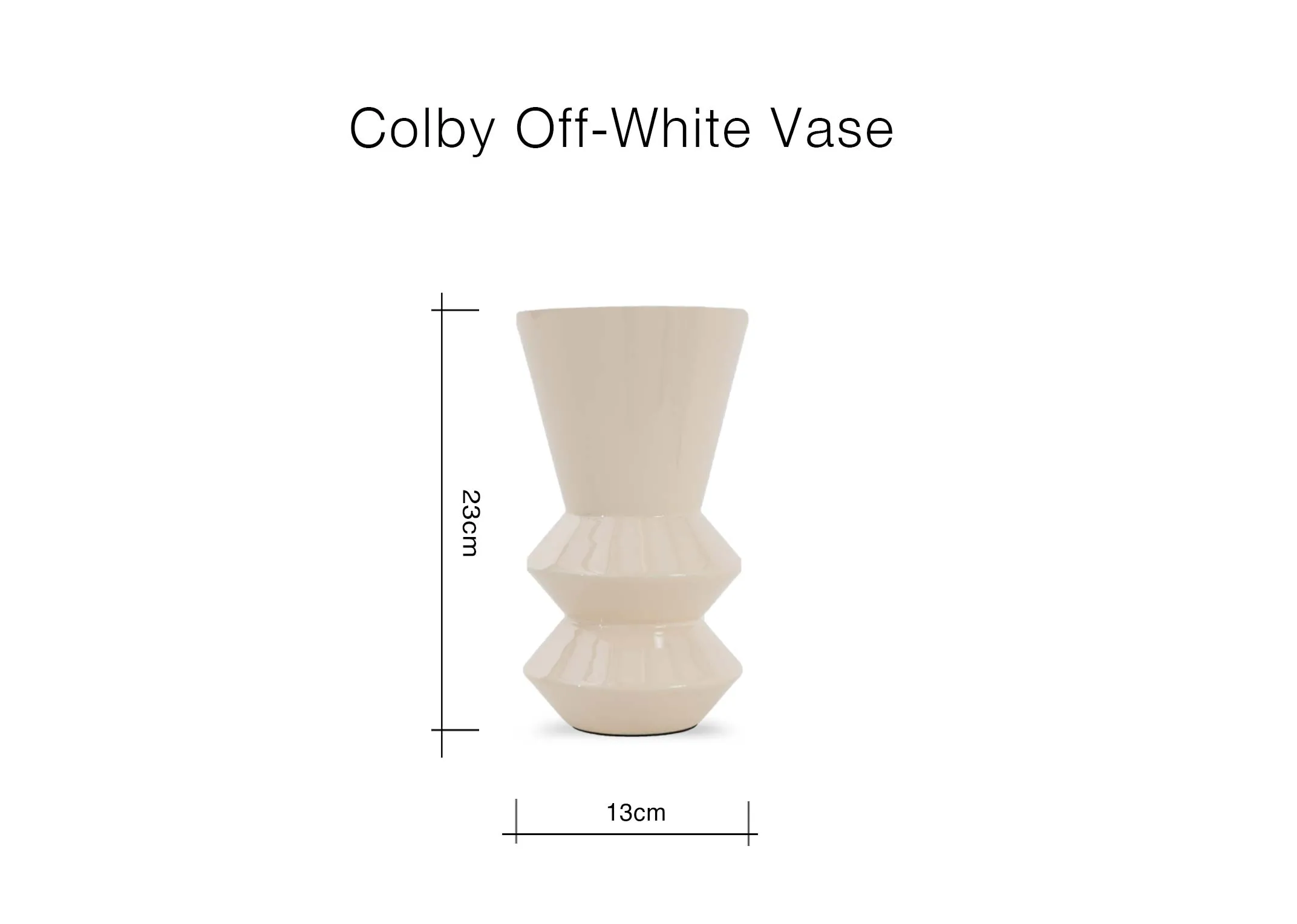 A dimension image of the Colby Off White Vase with 13cm x 23cm