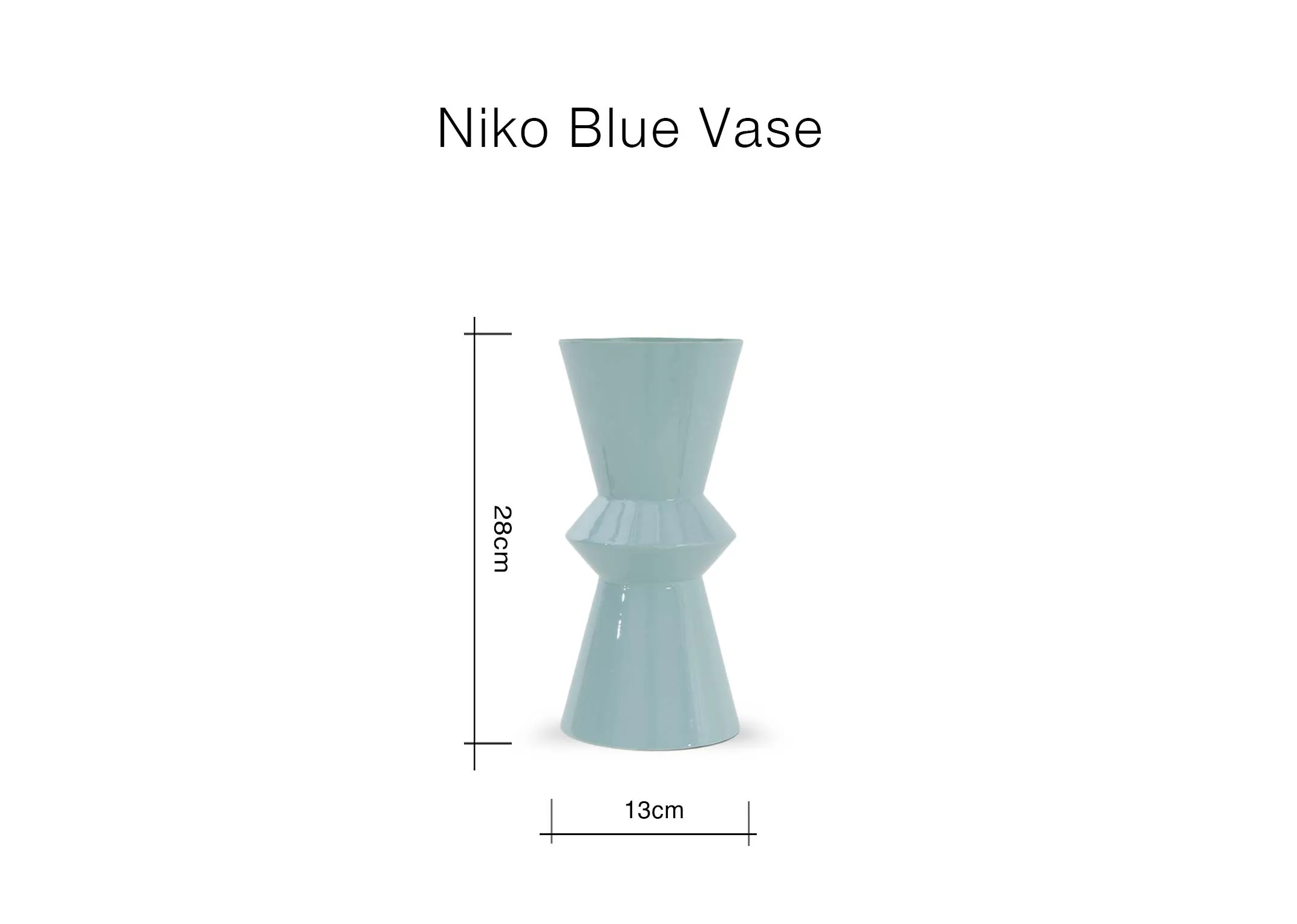 A dimension image of the Niko Vase with 13cm x 28cm