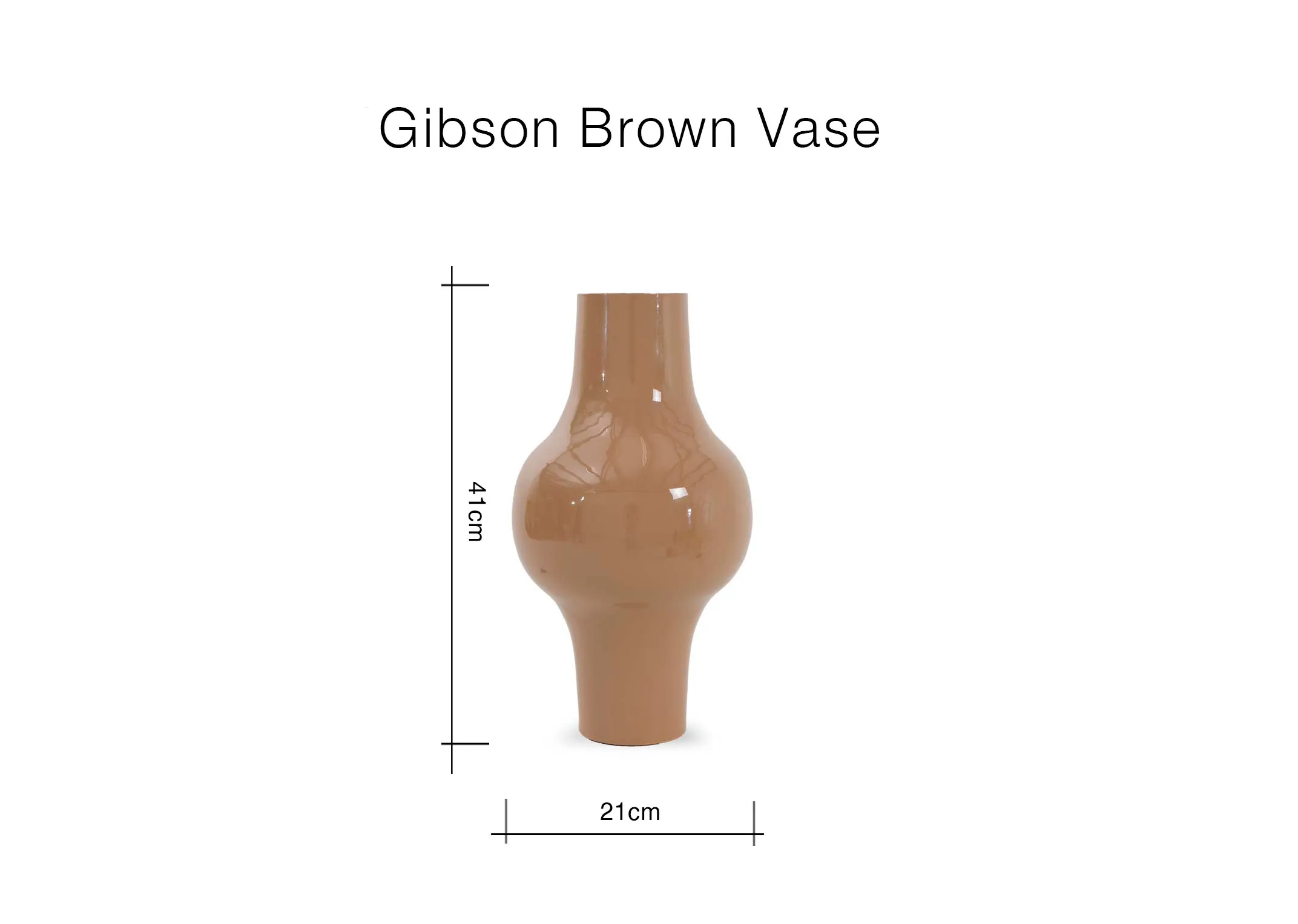 A dimension image of the Gibson light brown vase with 21cm x 40cm