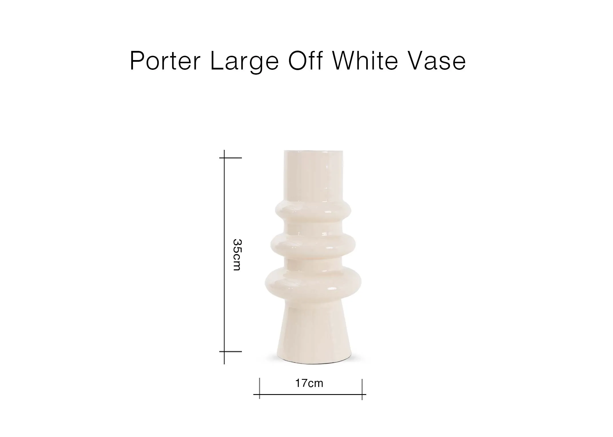 A dimension image of the Porter vase with 17cm x 35cm