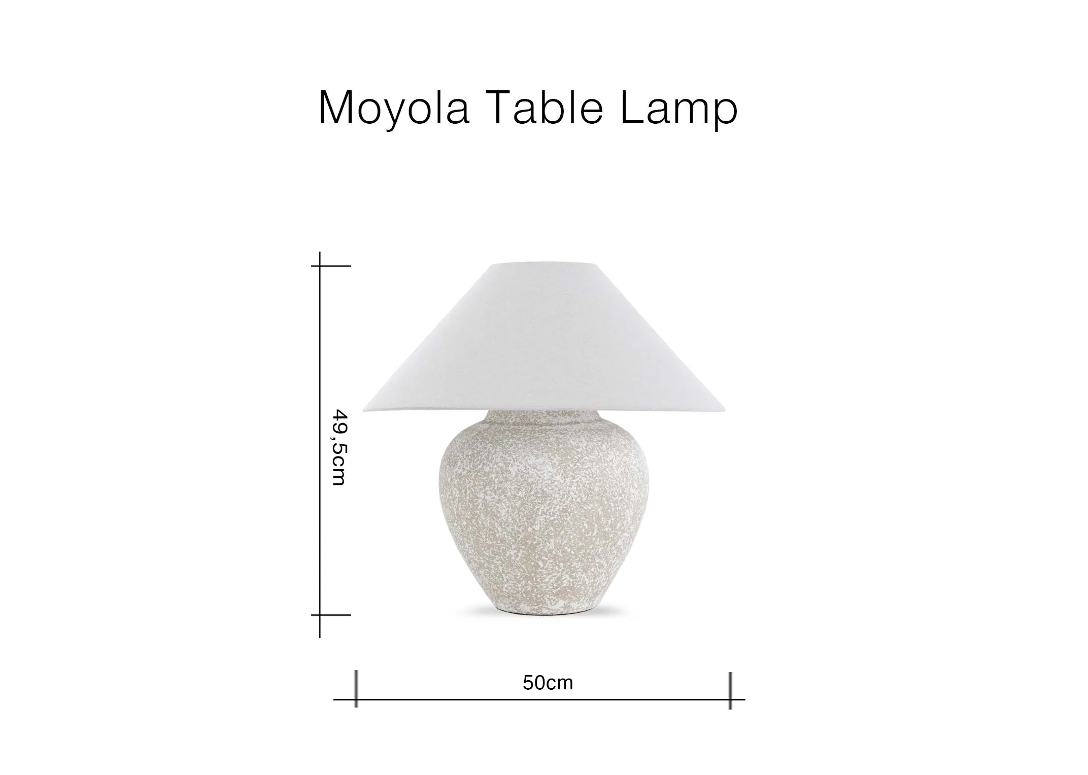 A dimension image of the Moyola lamp with 50cm x 49.5cm