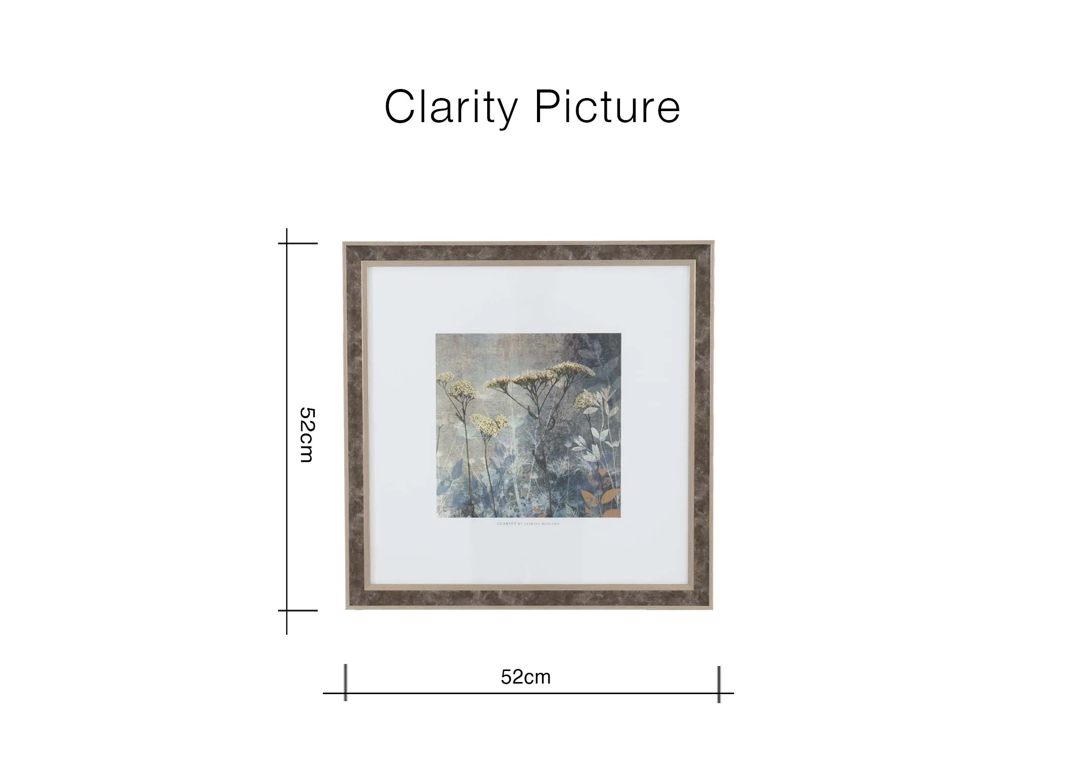 A dimension image of the Clarity Picture with 52cm x 52cm