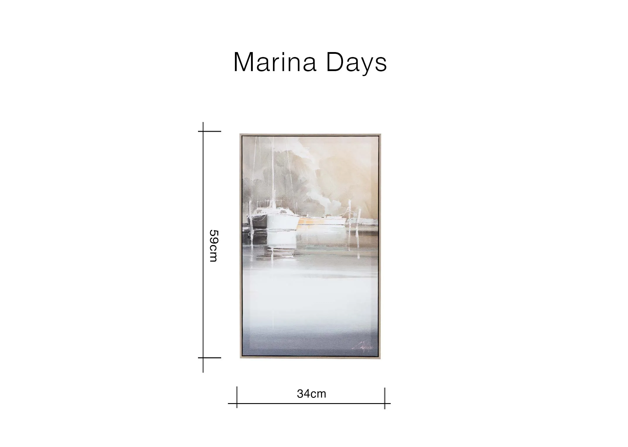 A dimension image of the Marina Days with 59cm x 34cm
