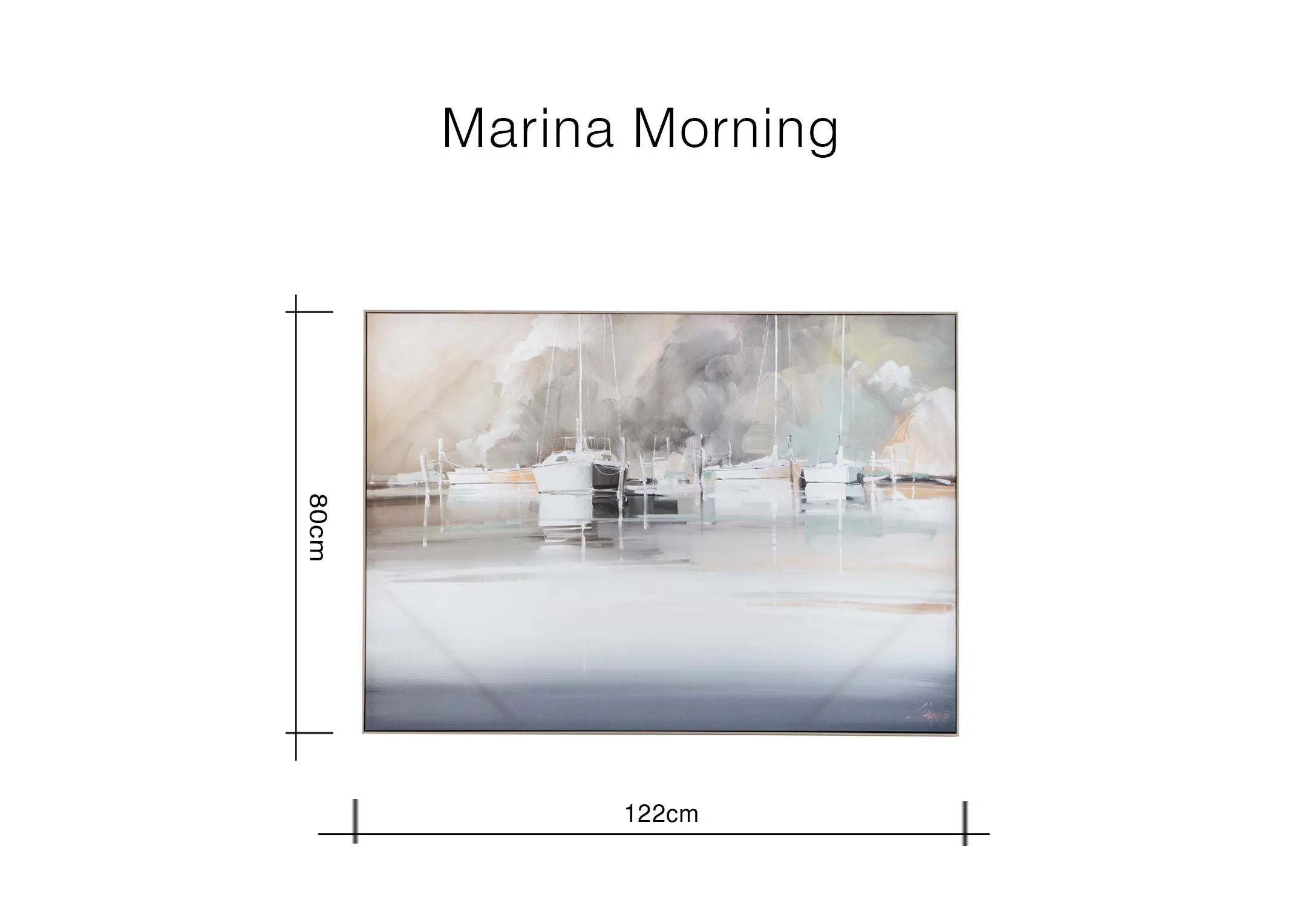A dimension image of the Marina Mornings print with 122cm x 88cm
