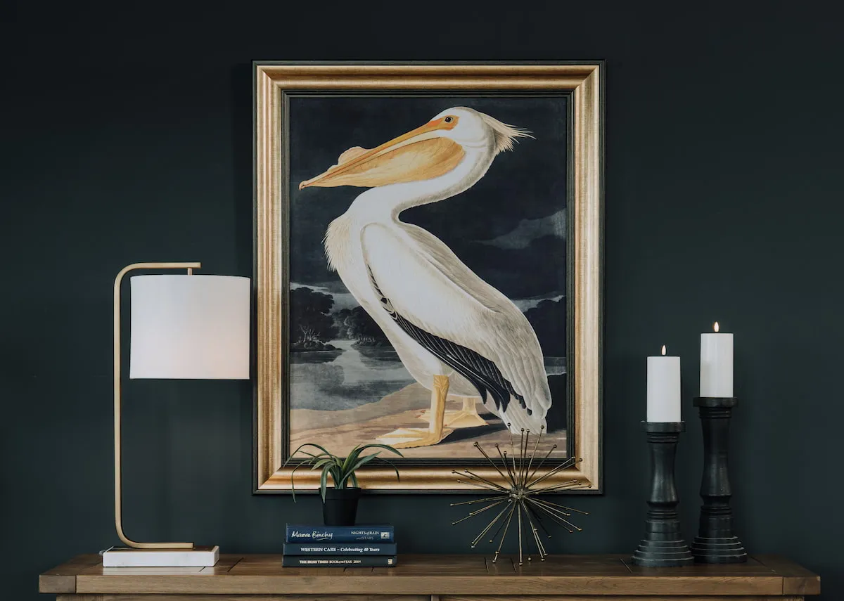A lifestyle image of the Pelican canvas with the sideboard 