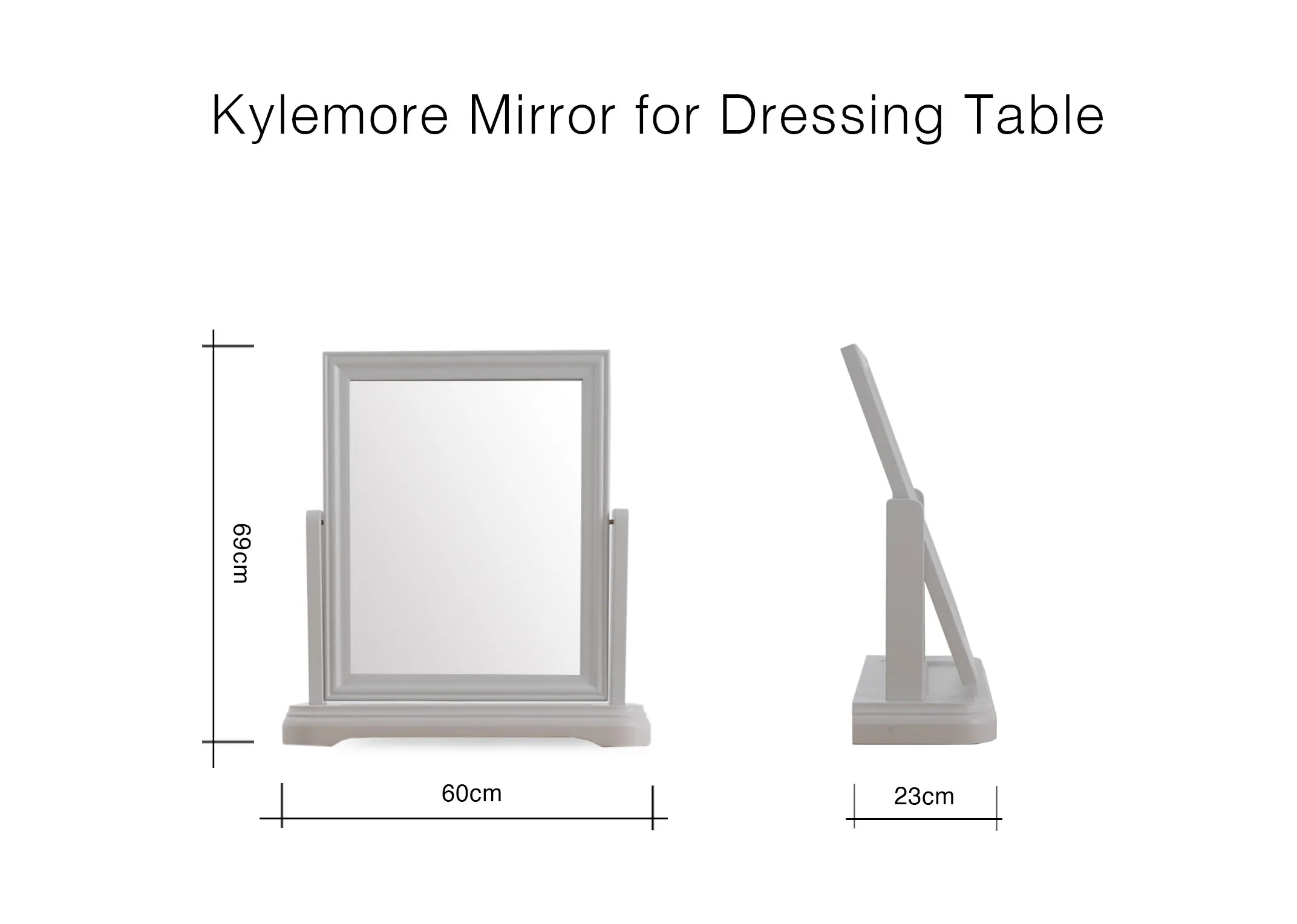 A dimension image of the Kylemore Mirror with 60cm x 23cm x 63cm