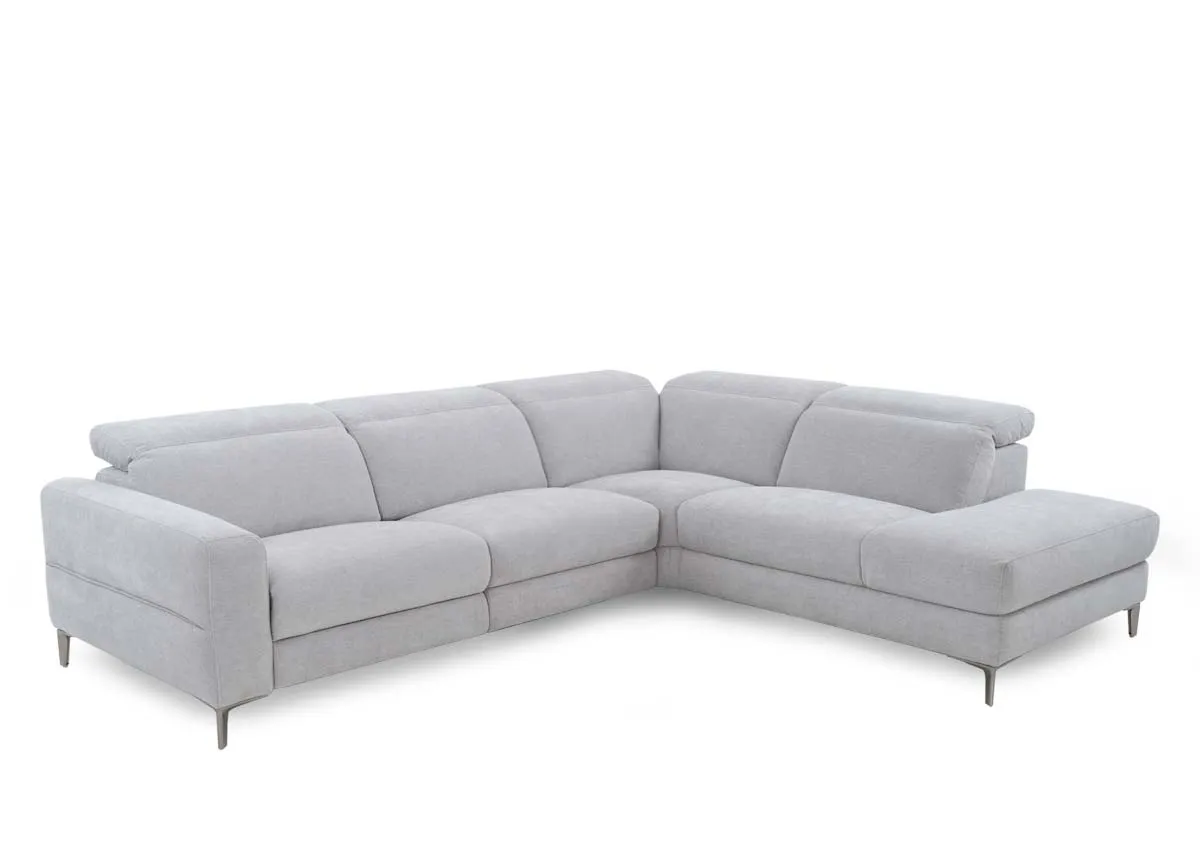 A silver fabric recliner chaise from EZ Livings Vamcouver range. Angled view of sofa in fixed position.