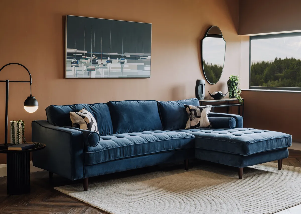 Blue Velvet RHF Corner Chaise - Genoa