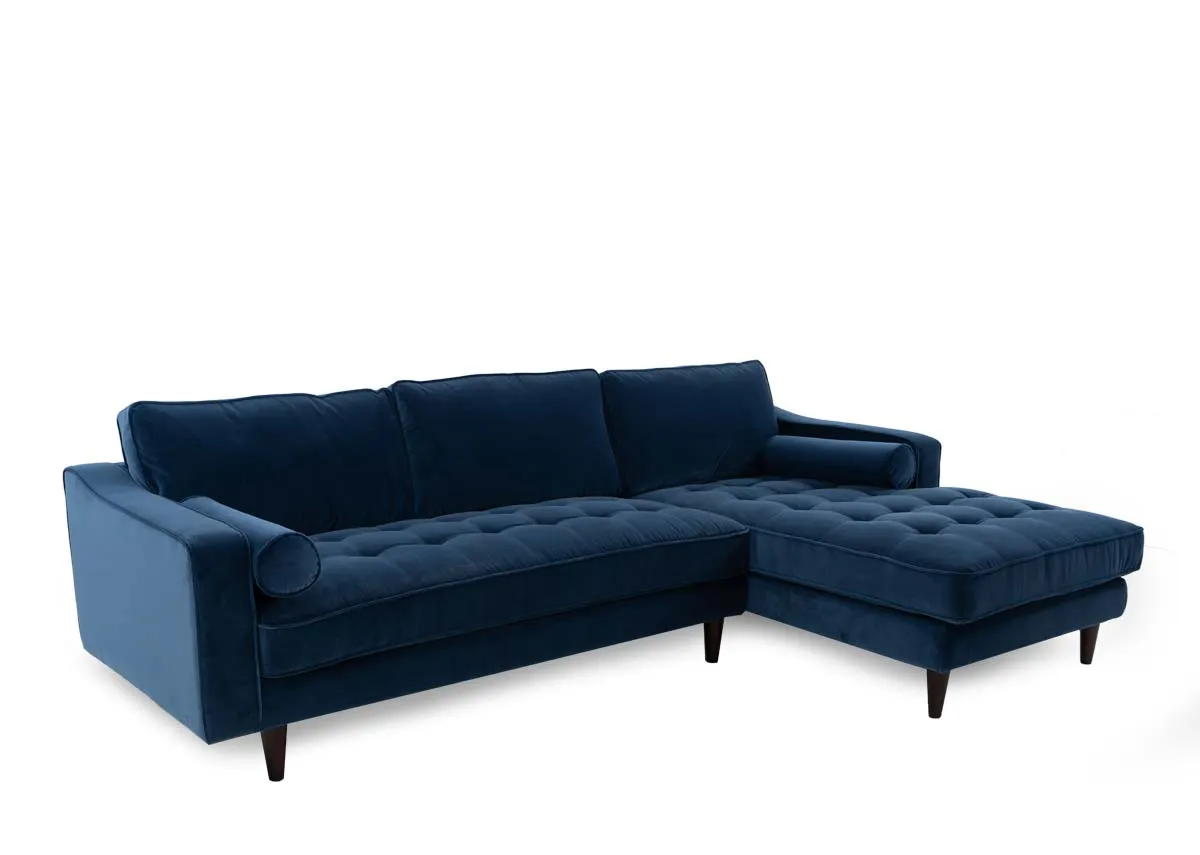 Blue Velvet RHF Corner Chaise - Genoa