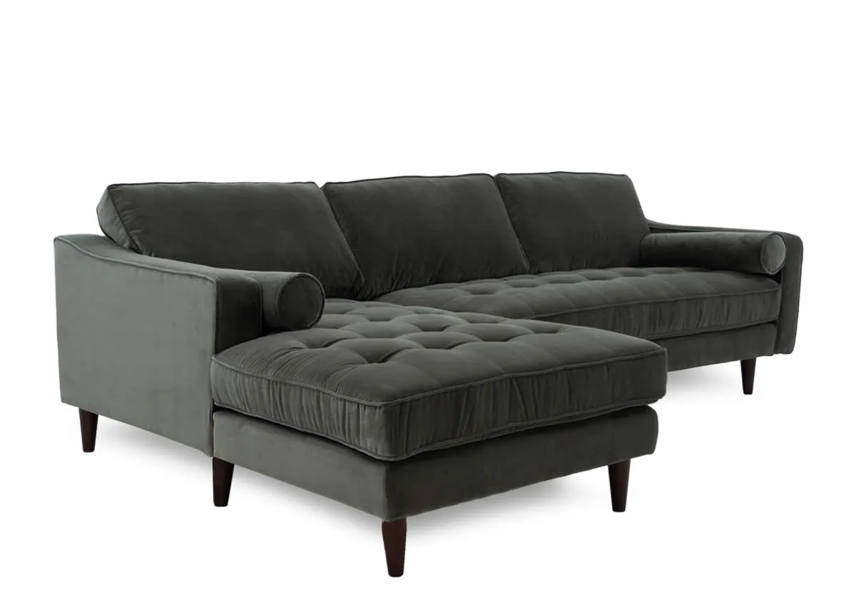 Green Velvet LHF Corner Chaise - Genoa