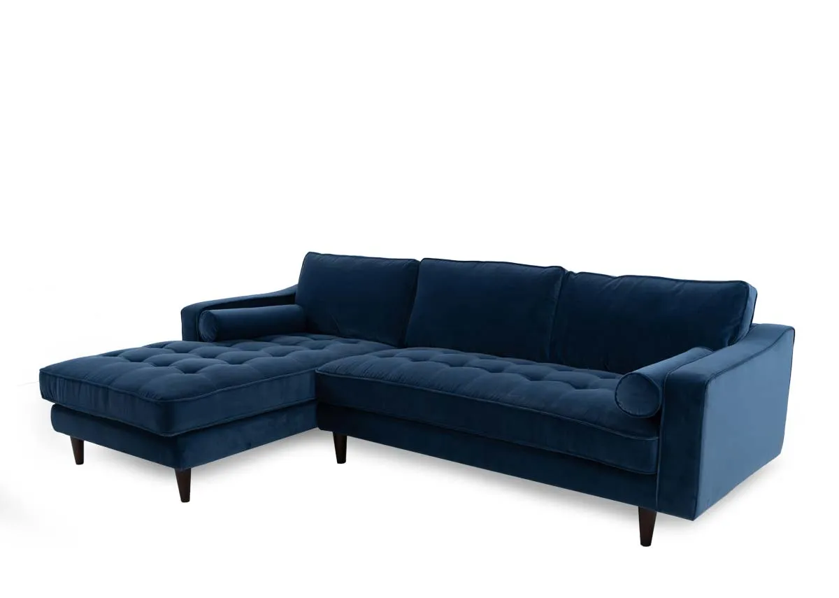 Blue Velvet LHF Corner Chaise - Genoa