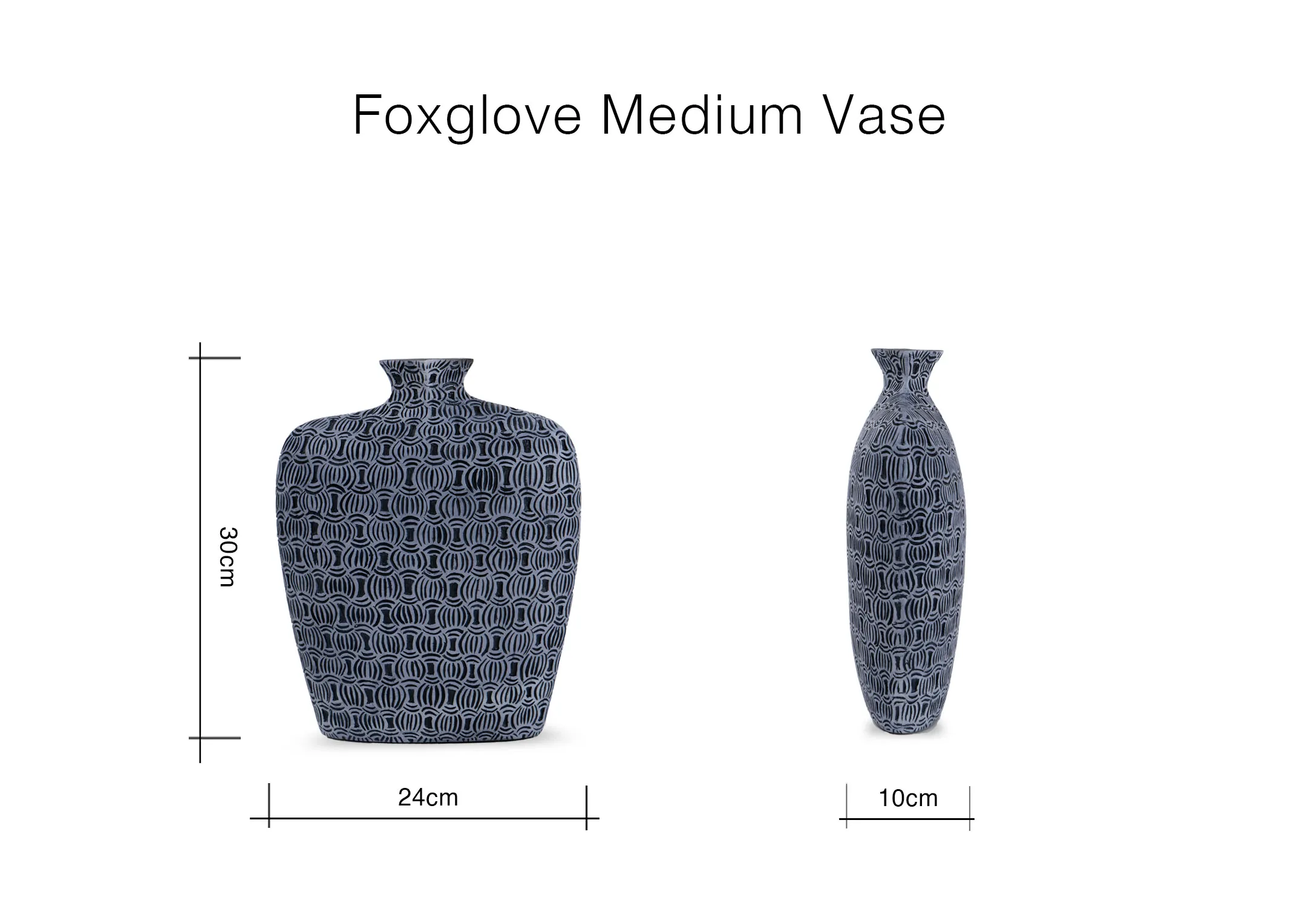 A dimension image of the Foxglo ve Medium vase with 24cm x 10cm x 30cm