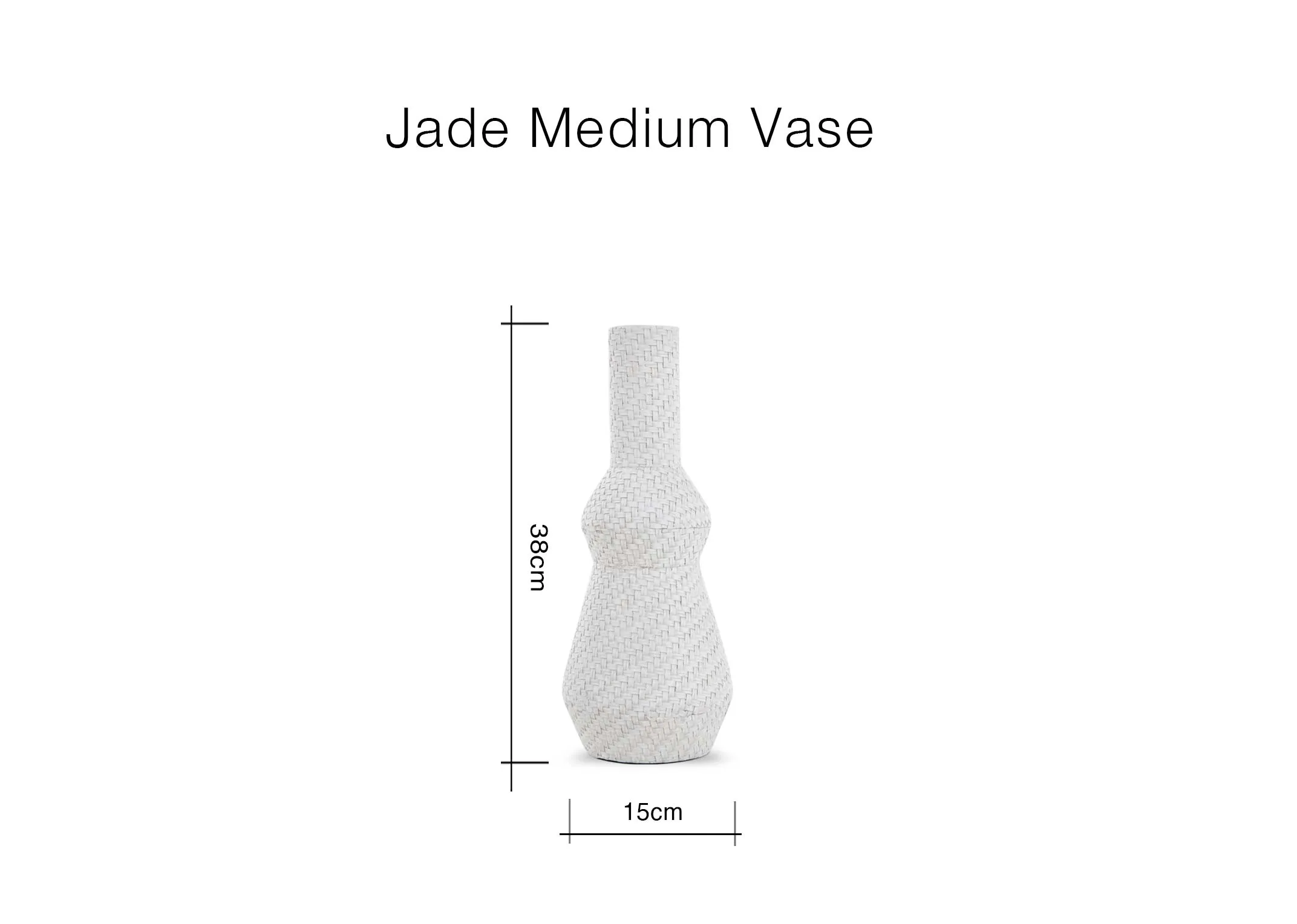 A dimension image of the Jade Medium Vase with 15cm x 38cm
