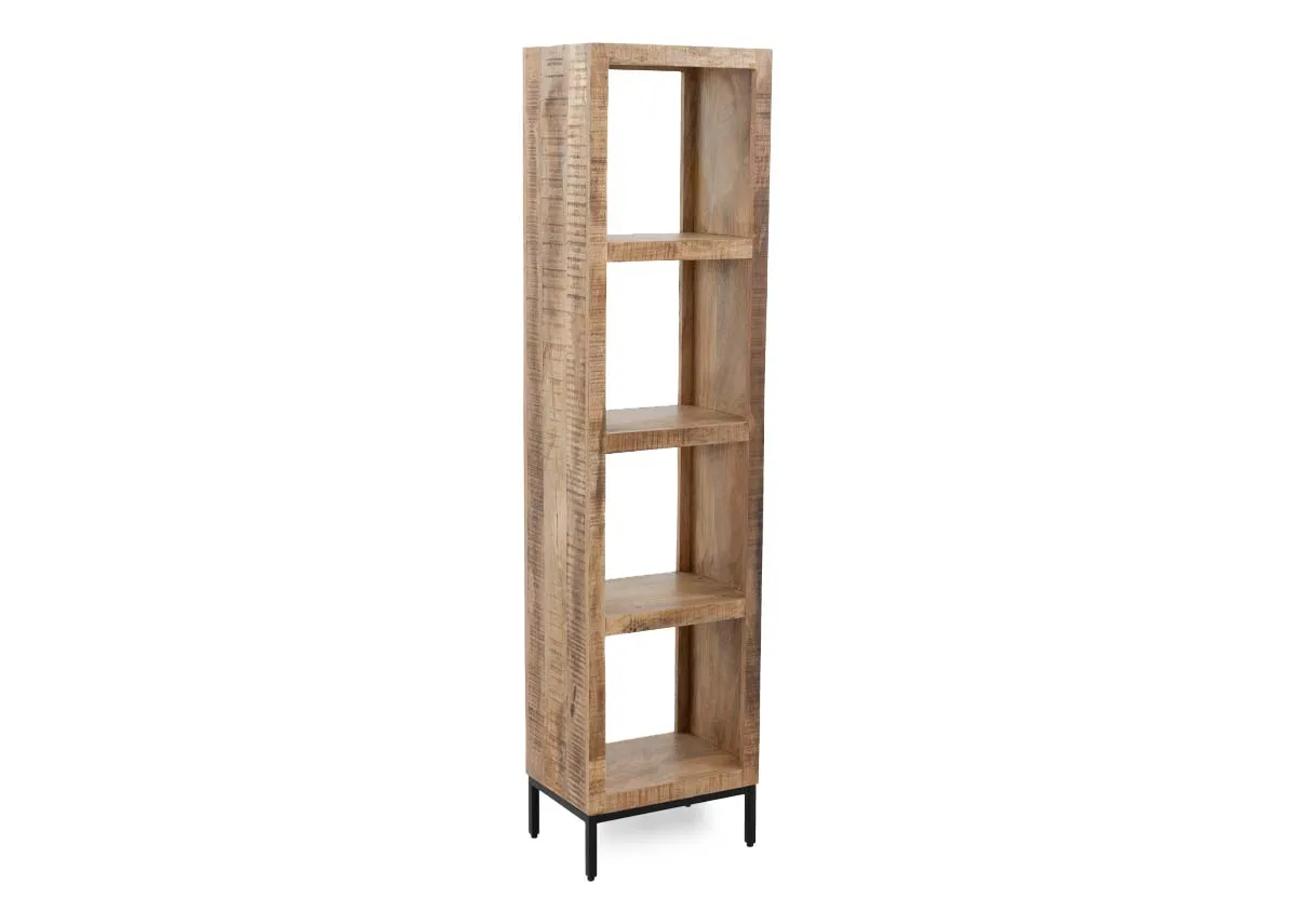 A 4 tier bookcase from EZ Livings Avoca range. Angled view of cube shelves.