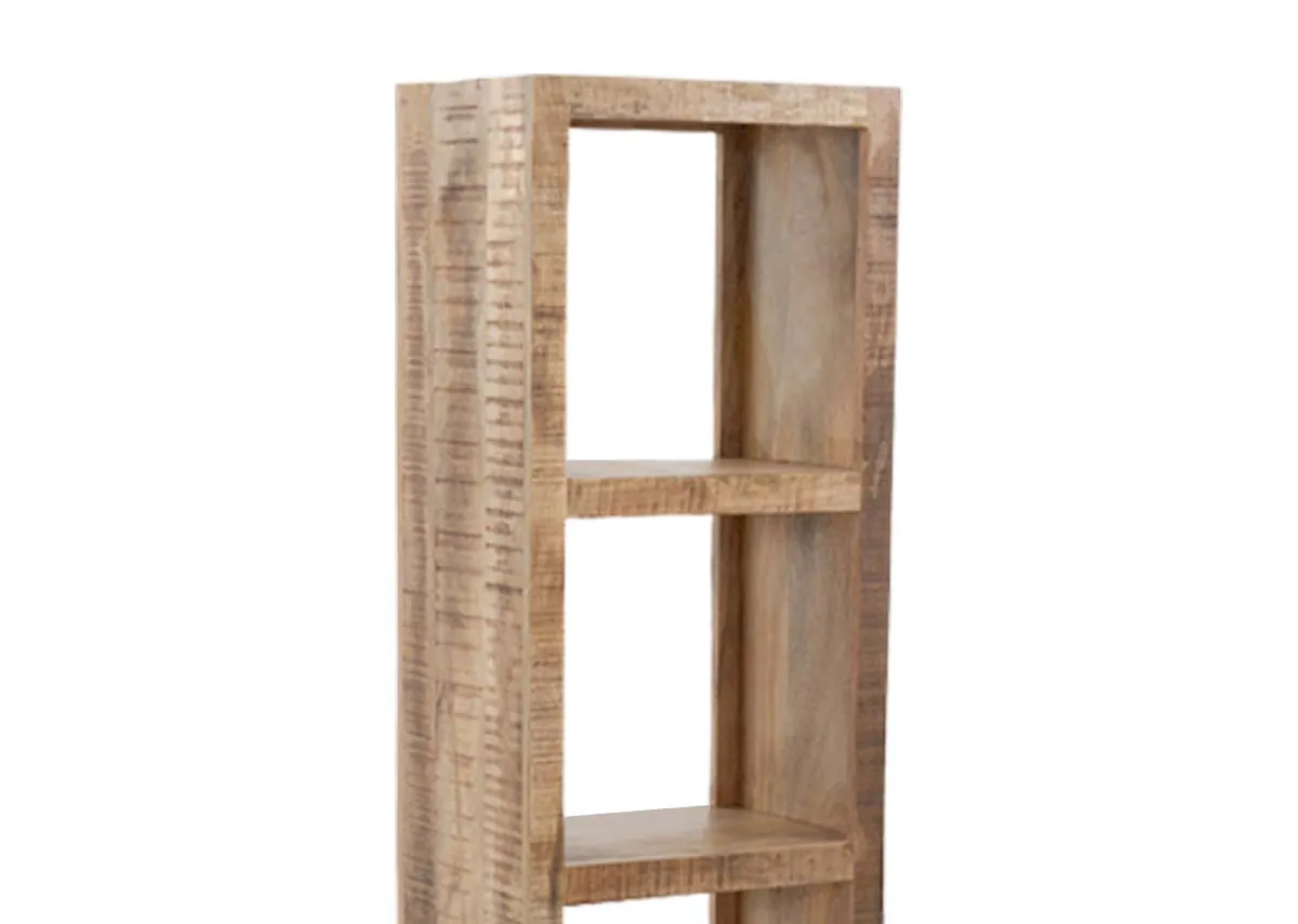 A 4 tier bookcase from EZ Livings Avoca range. Closeup of mango wood finish