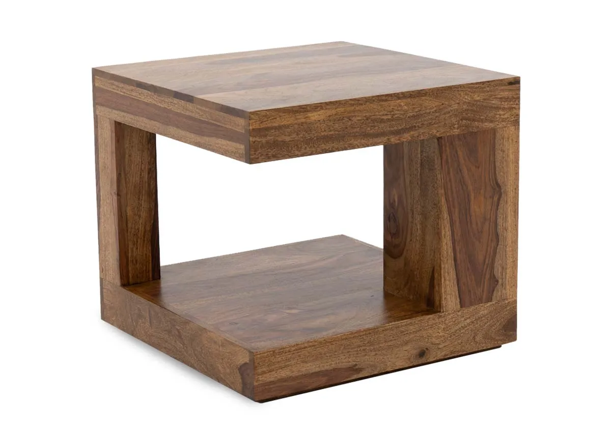 Sheesham Wood Lamp Table - Cube