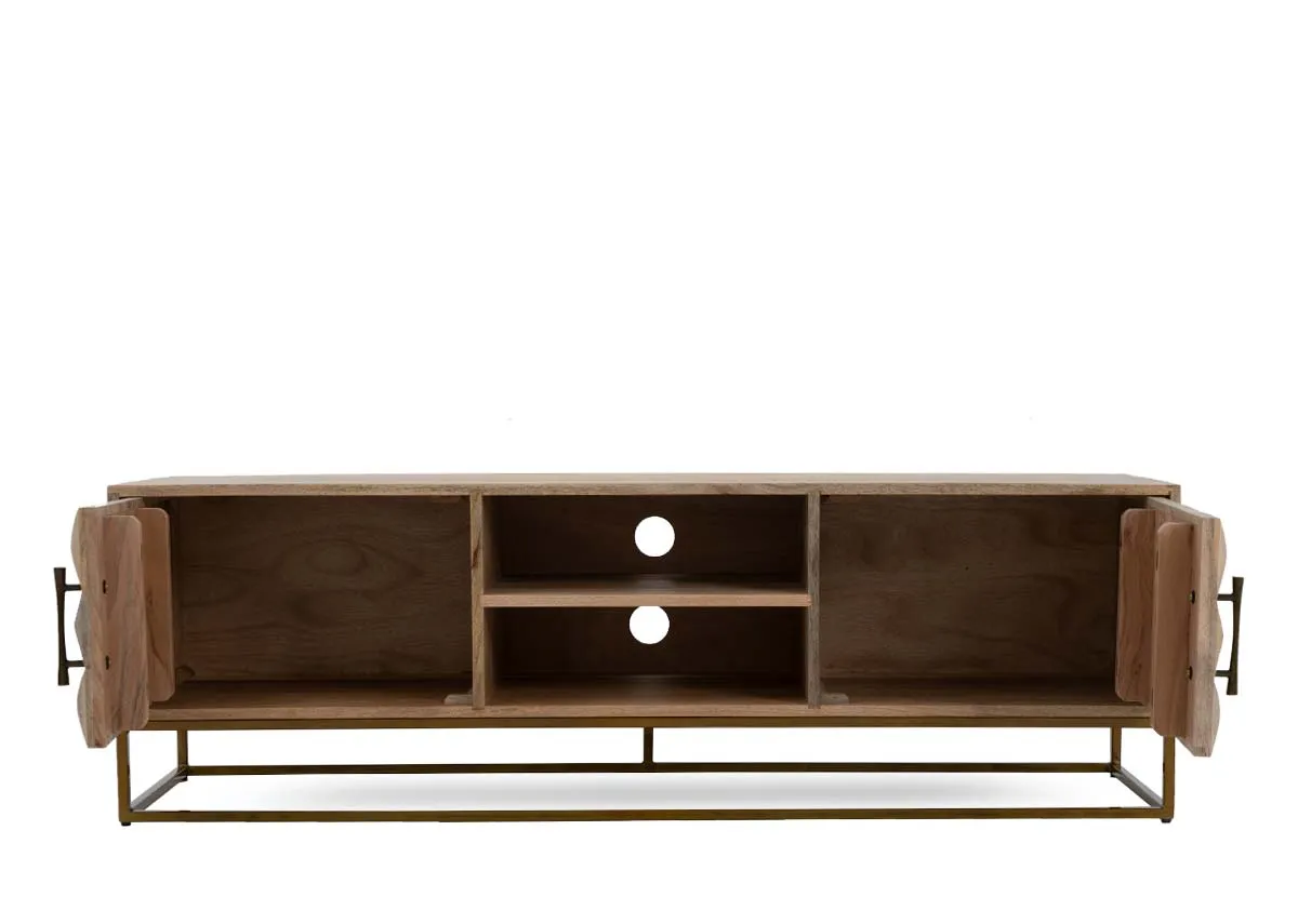 A mango wood tv unit from EZ Livings Diva range. Front view