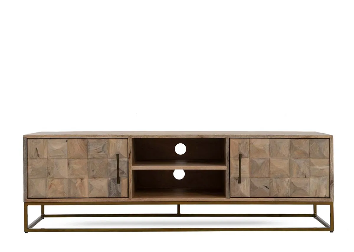 A mango wood tv unit from EZ Livings Diva range. Side view of texture of wood
