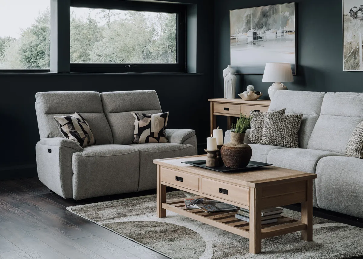 2 Seater Silver Fabric Power Reclining Sofa - Mallow