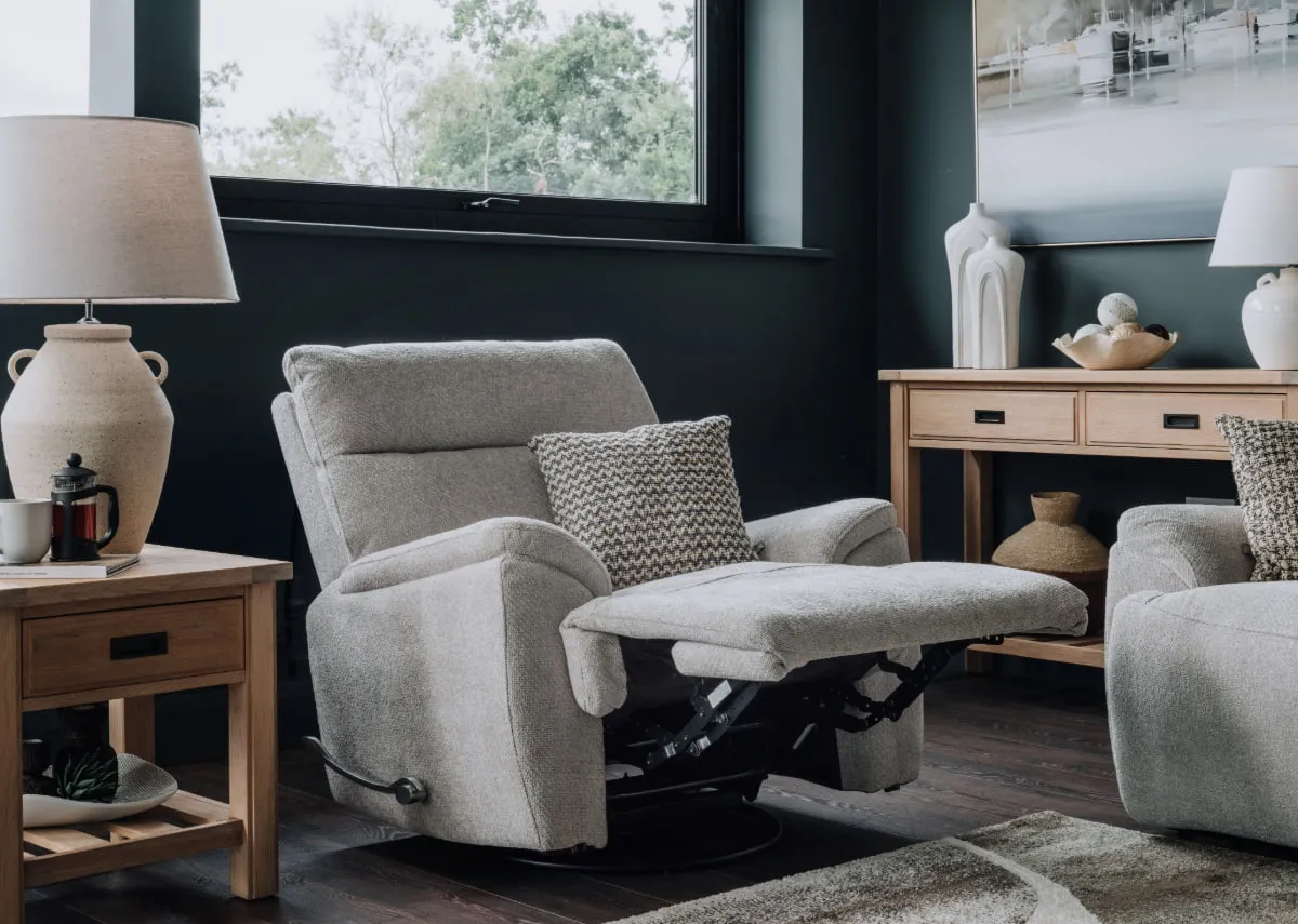 Silver Fabric Power Swivel Rocker Recliner - Mallow