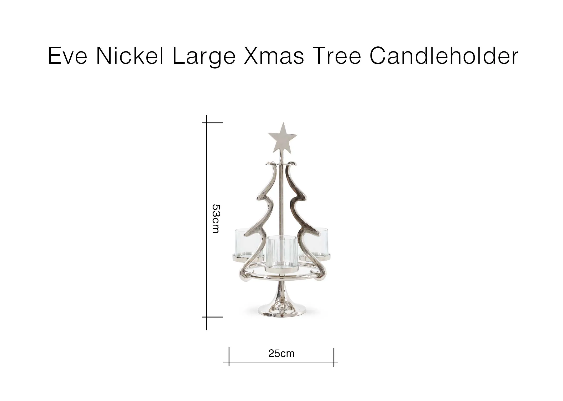 A dimension image of the Silver tree candle holder with 25cm x 53cm