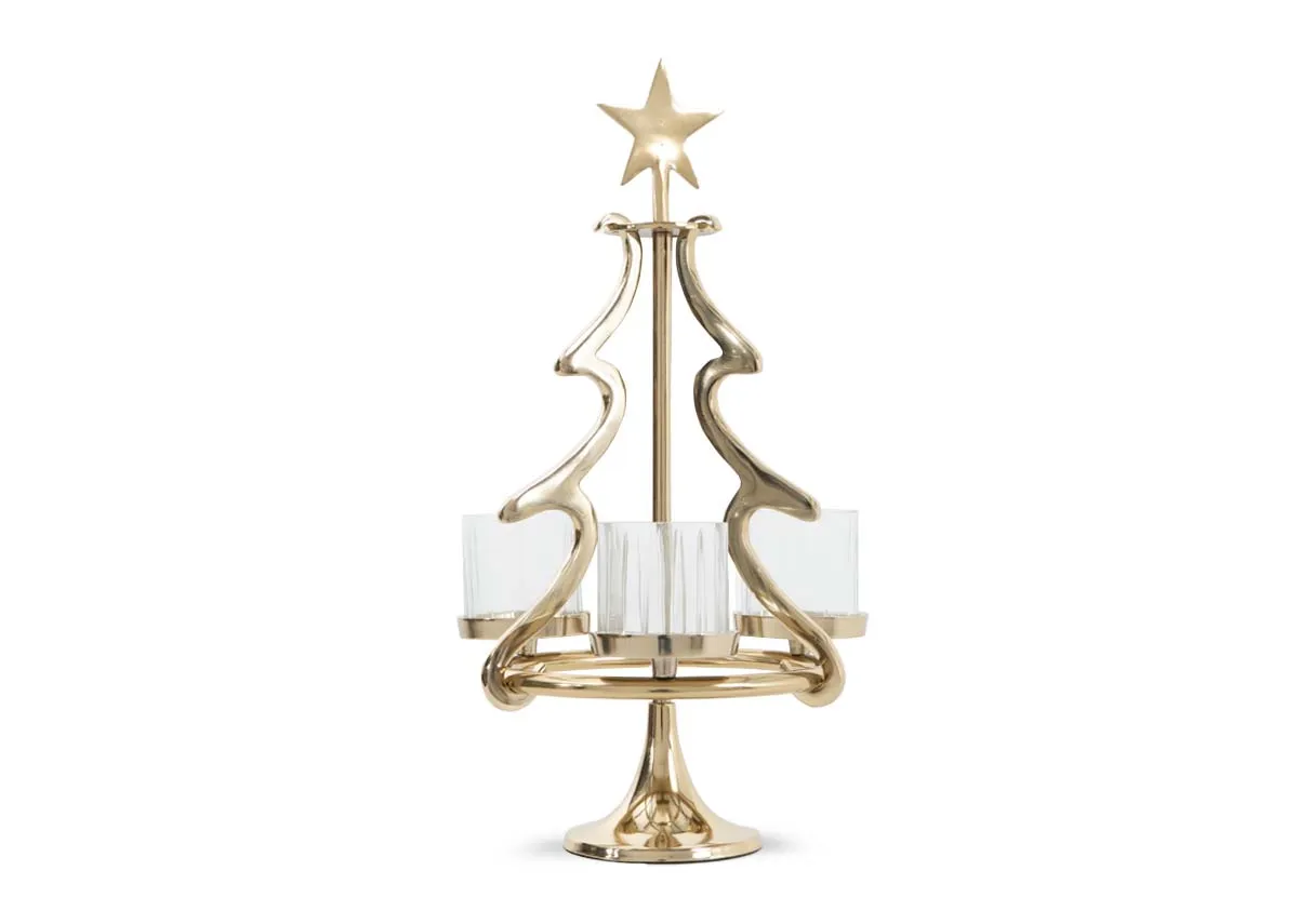 Medium Eve Gold Xmas Tree - Christmas Candle Holder