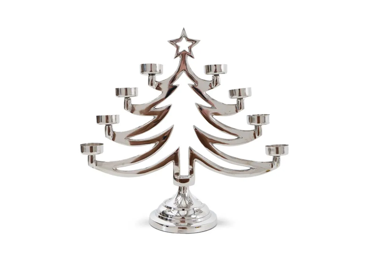 Nickel Xmas Tree with 8 T-Lights - Christmas Candle Holder