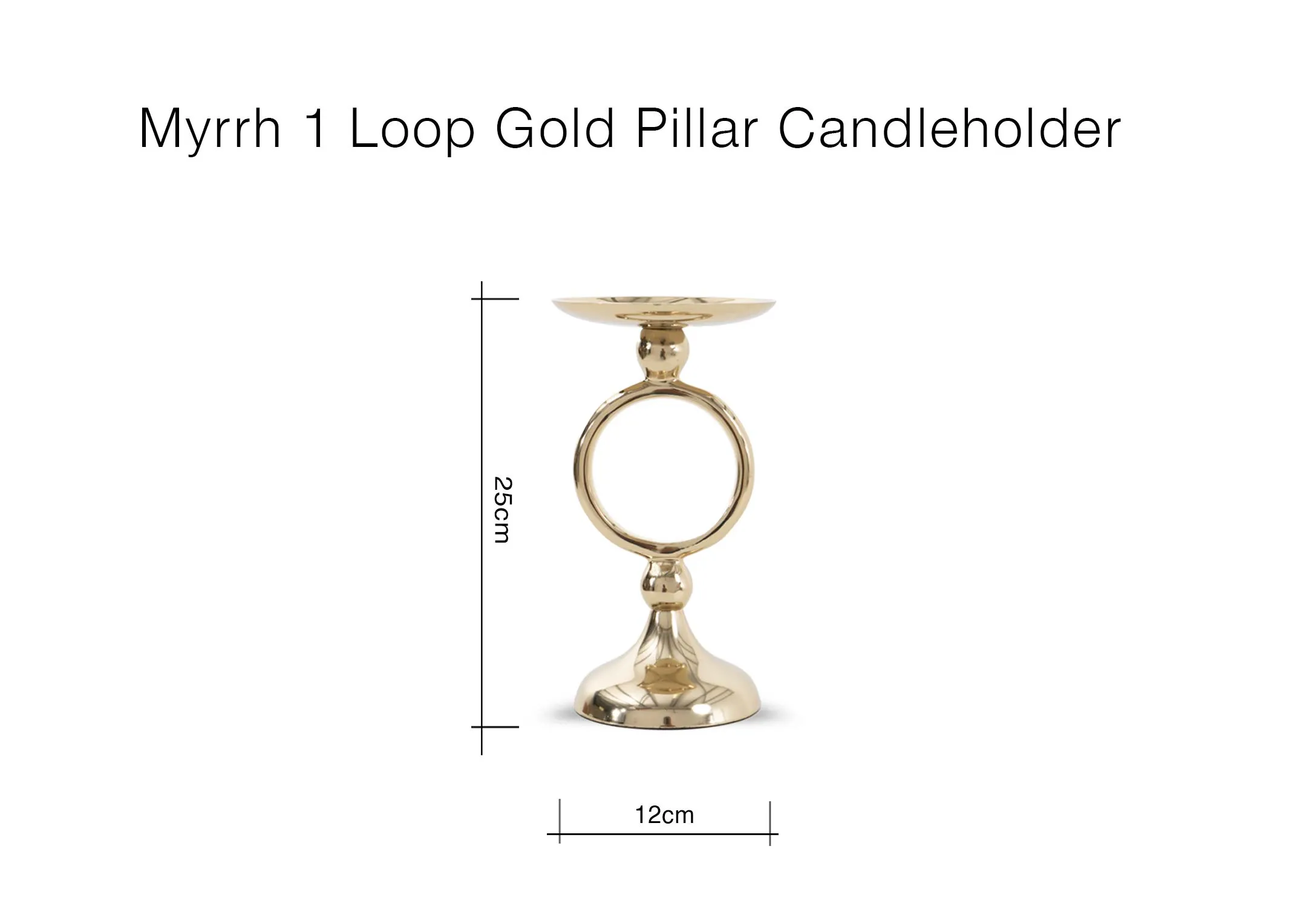 A dimension image of the Myrrh Candle Holder with 12cm x 25cm